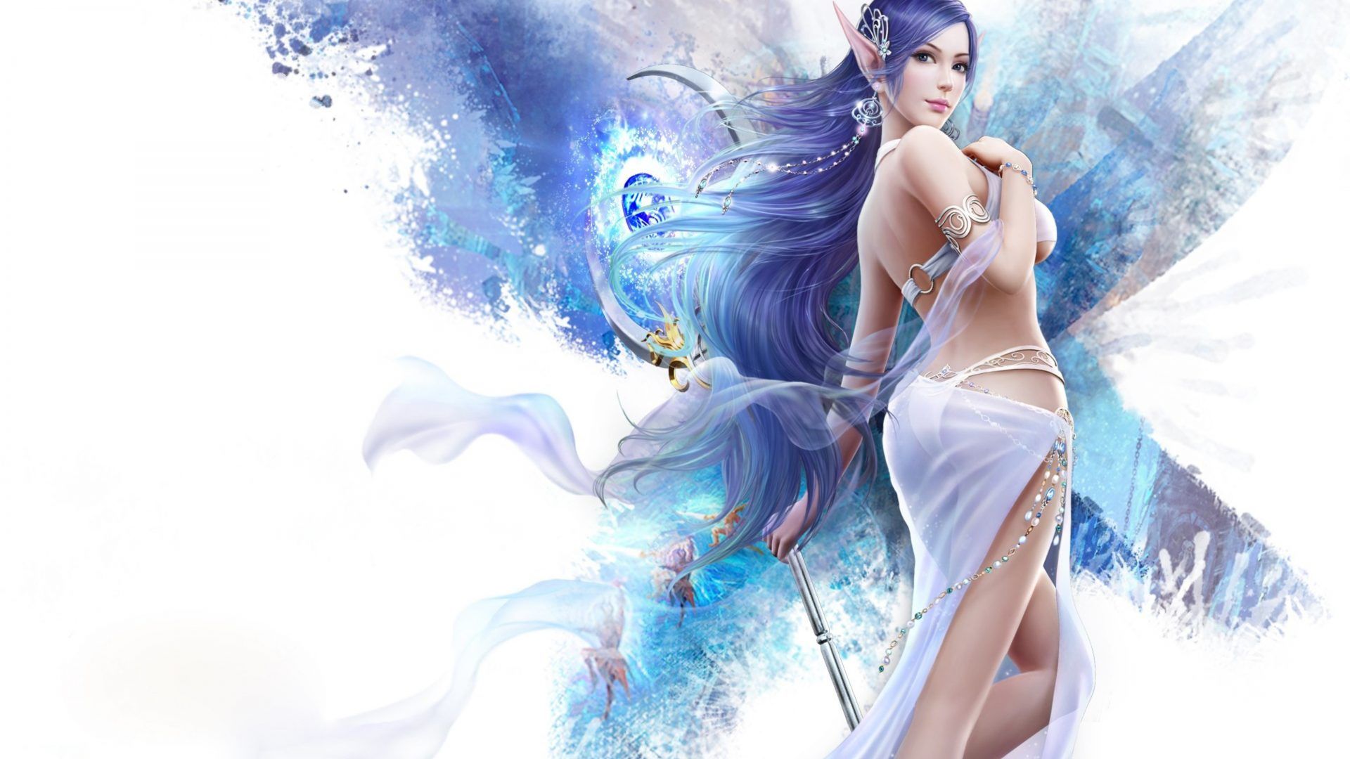 Elegant Girl With Long Blue Hair Fantasy Anime Wallpaper