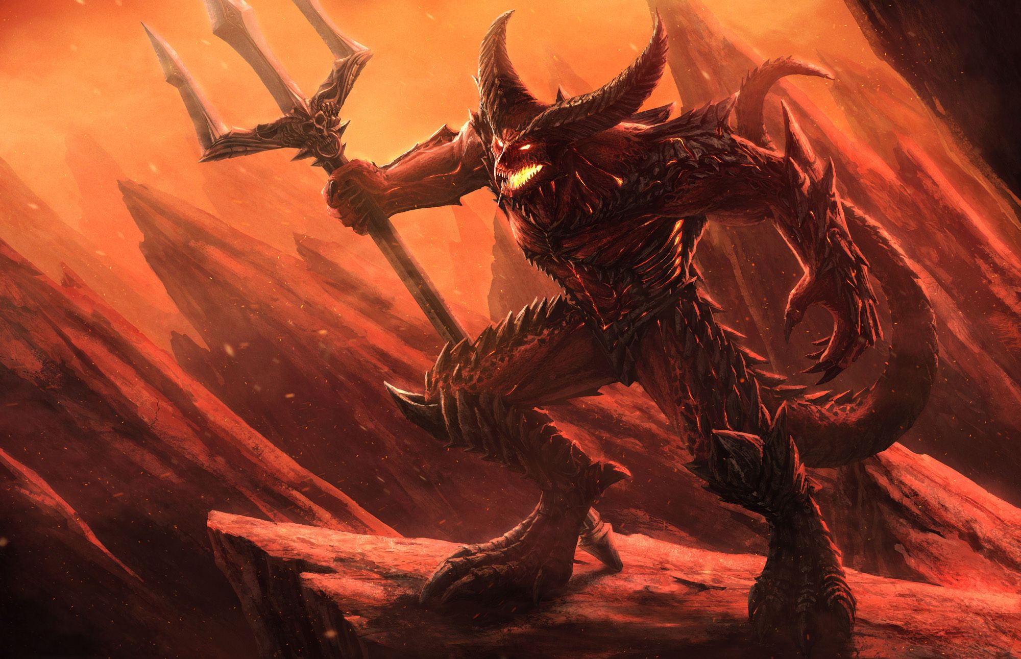 Demons Trident Horns Fantasy demon warrior warriors dark wallpaper