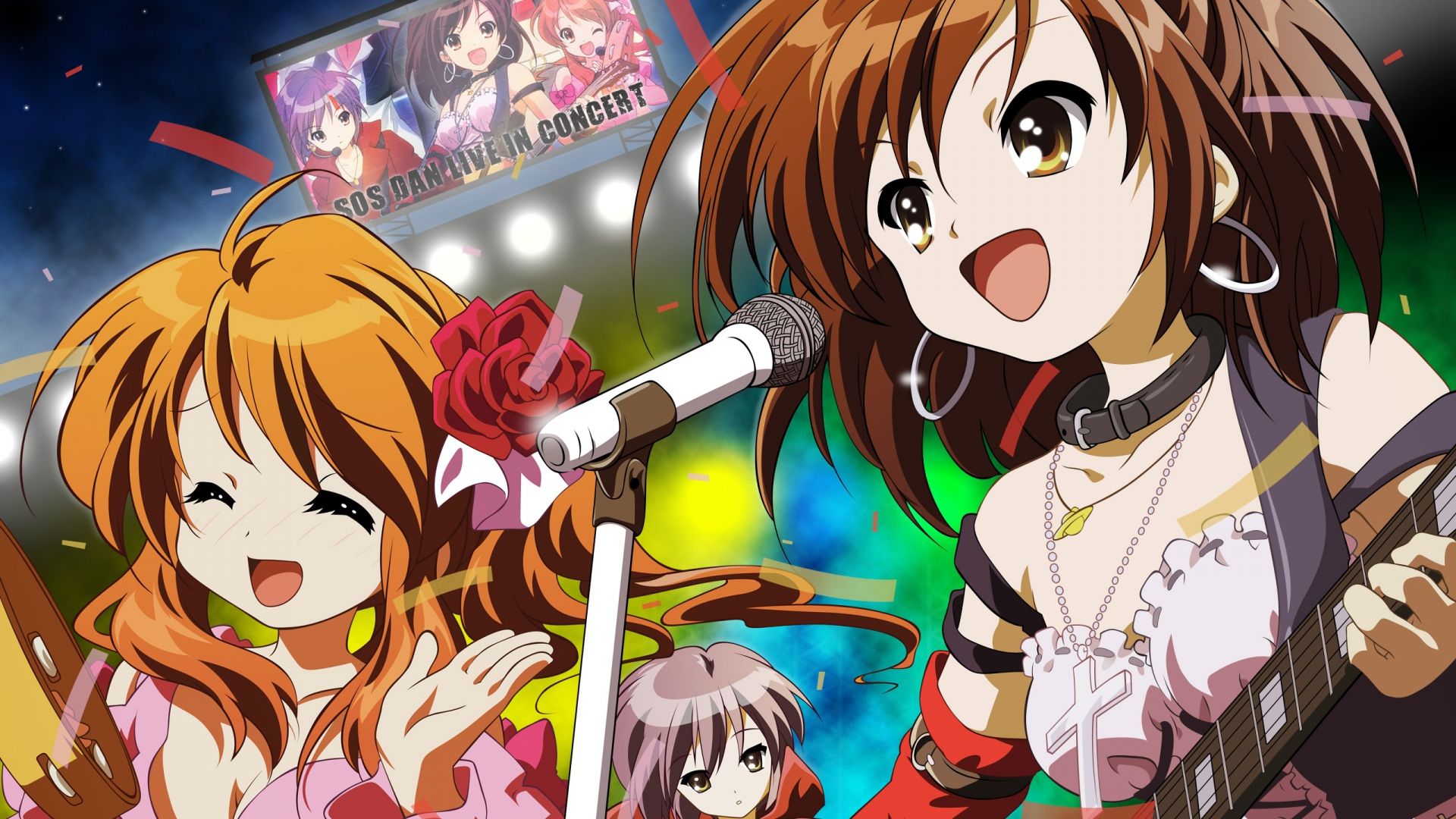 Download Wallpaper 1920x1080 anime, girls, group, support, dance