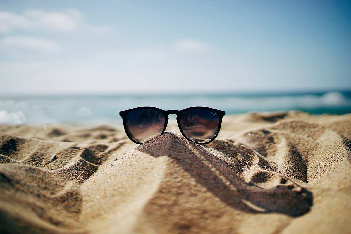 Sunglasses Black Ray Ban Wayfarer Sunglasses On Beach Sand Beach