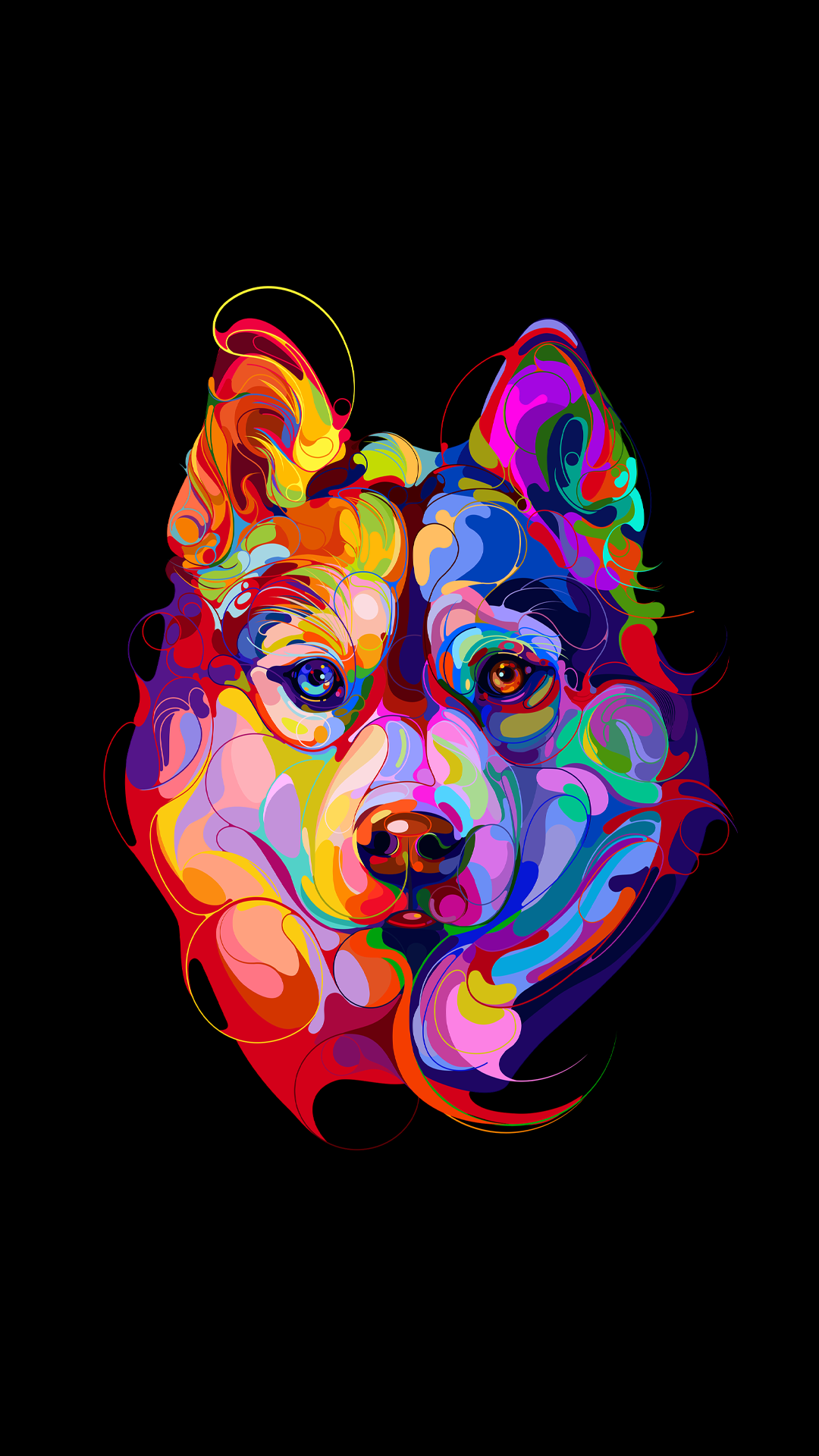 Oled phone wallpaper- colorful dog. Background Wallpaper