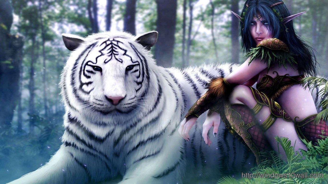 3D White Tiger And Girl HD Fre Download Wallpaper 10