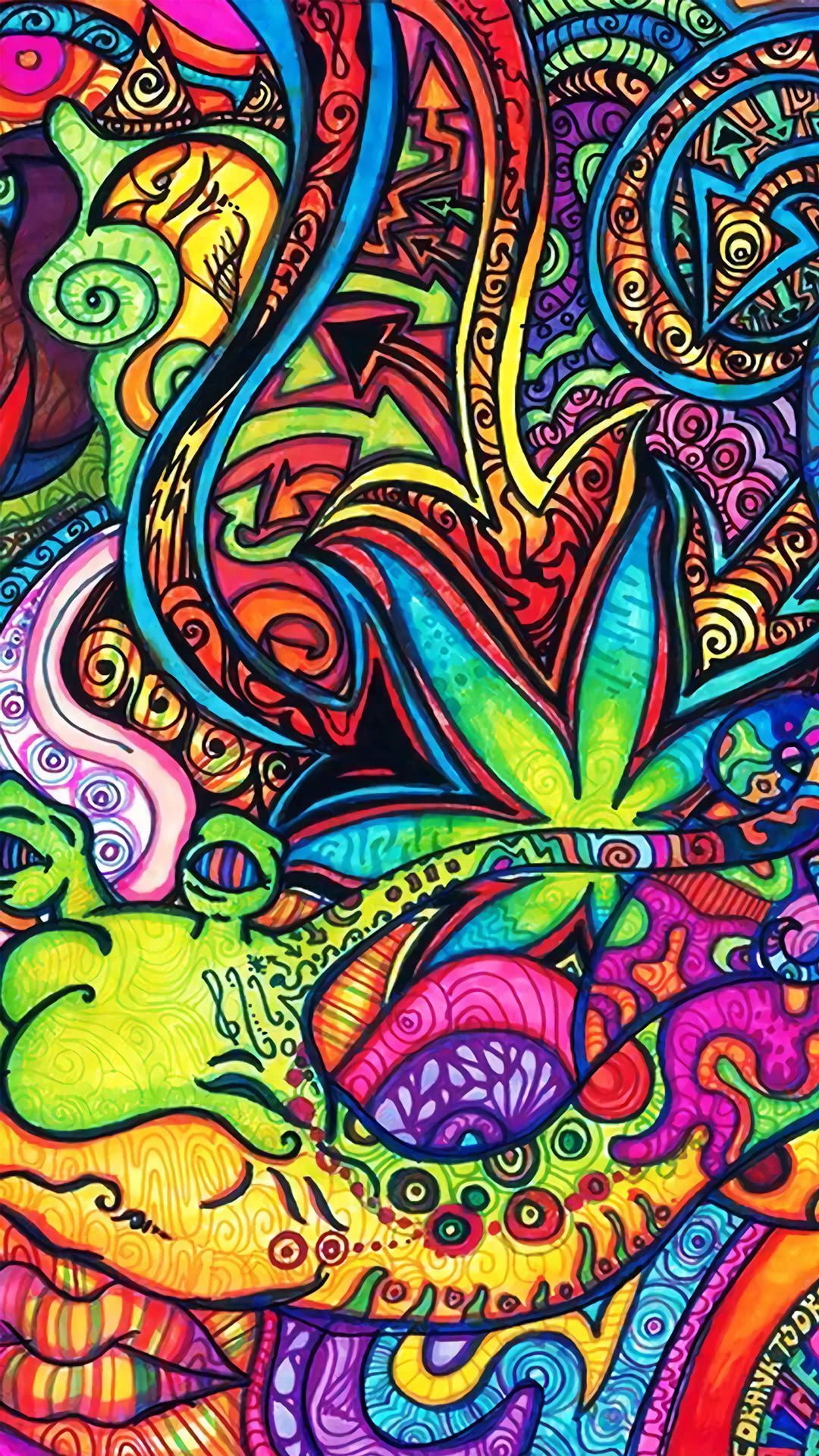 Psychedelic colored illustrations. Trippy iphone