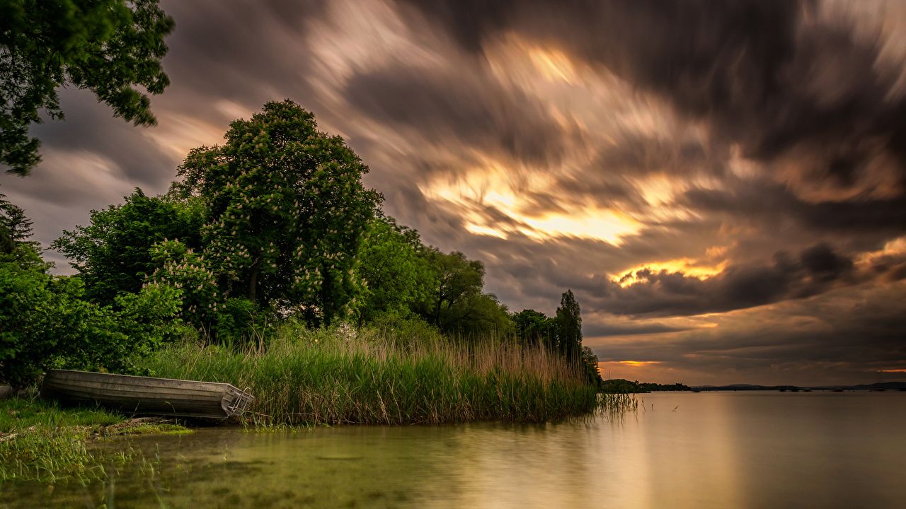 Photos Nature Sky landscape photography Grass Boats Rivers Trees