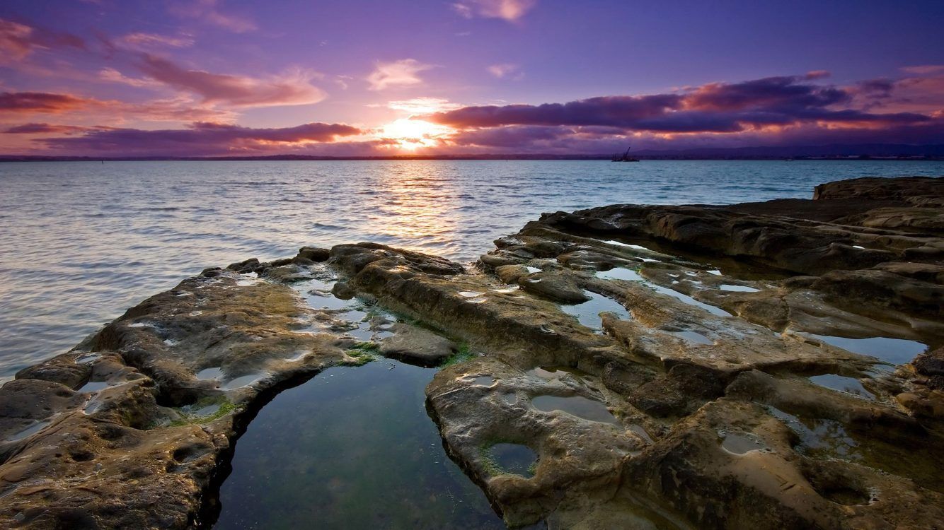 4k Rocky Shore Sunset Wallpaper For Desktop And Mobile Sea Wallpaper & Background Download