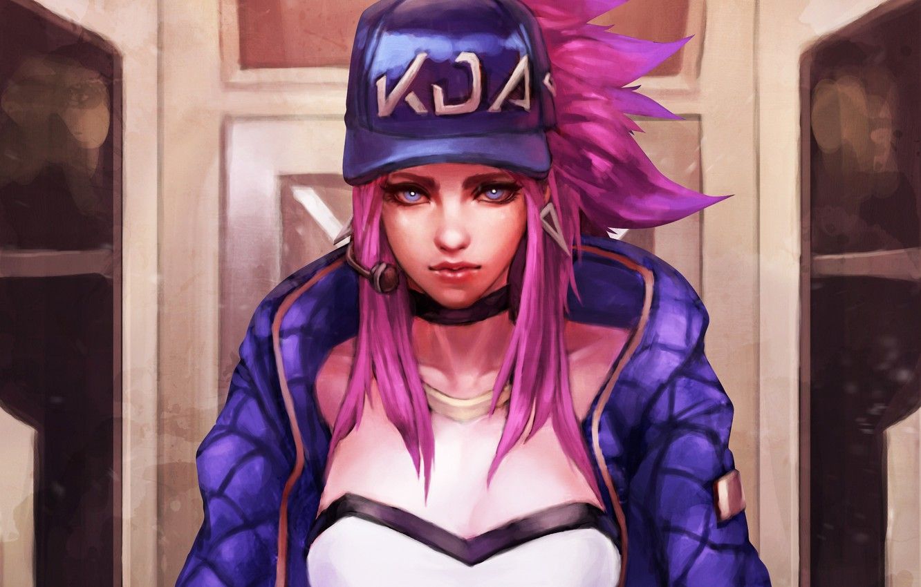 Wallpaper girl, cap, art, Akali, League of Legends, kda, The Rogue