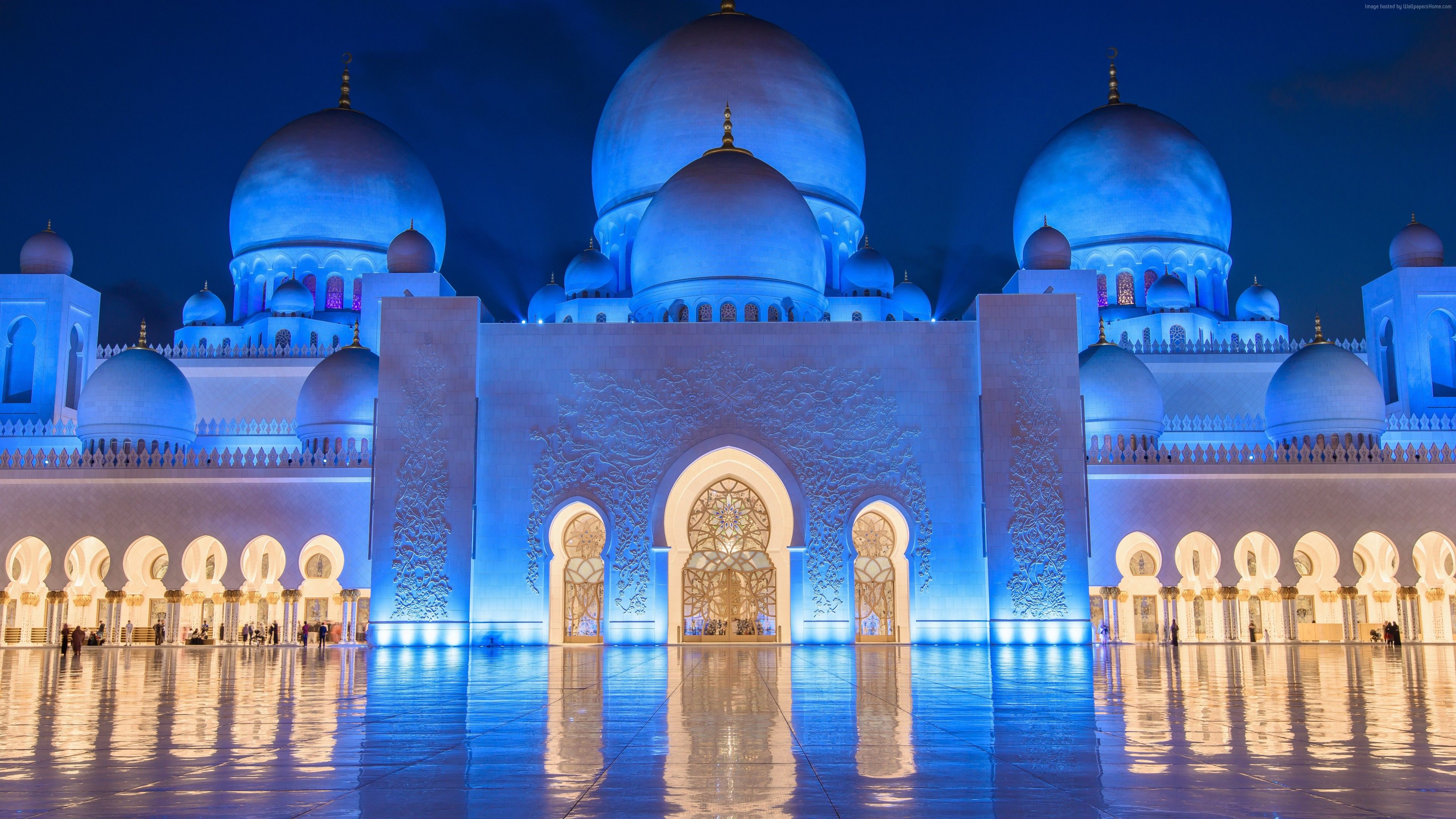 Wallpaper Sheikh Zayed Mosque, Abu Dhabi, night, 8k, Travel
