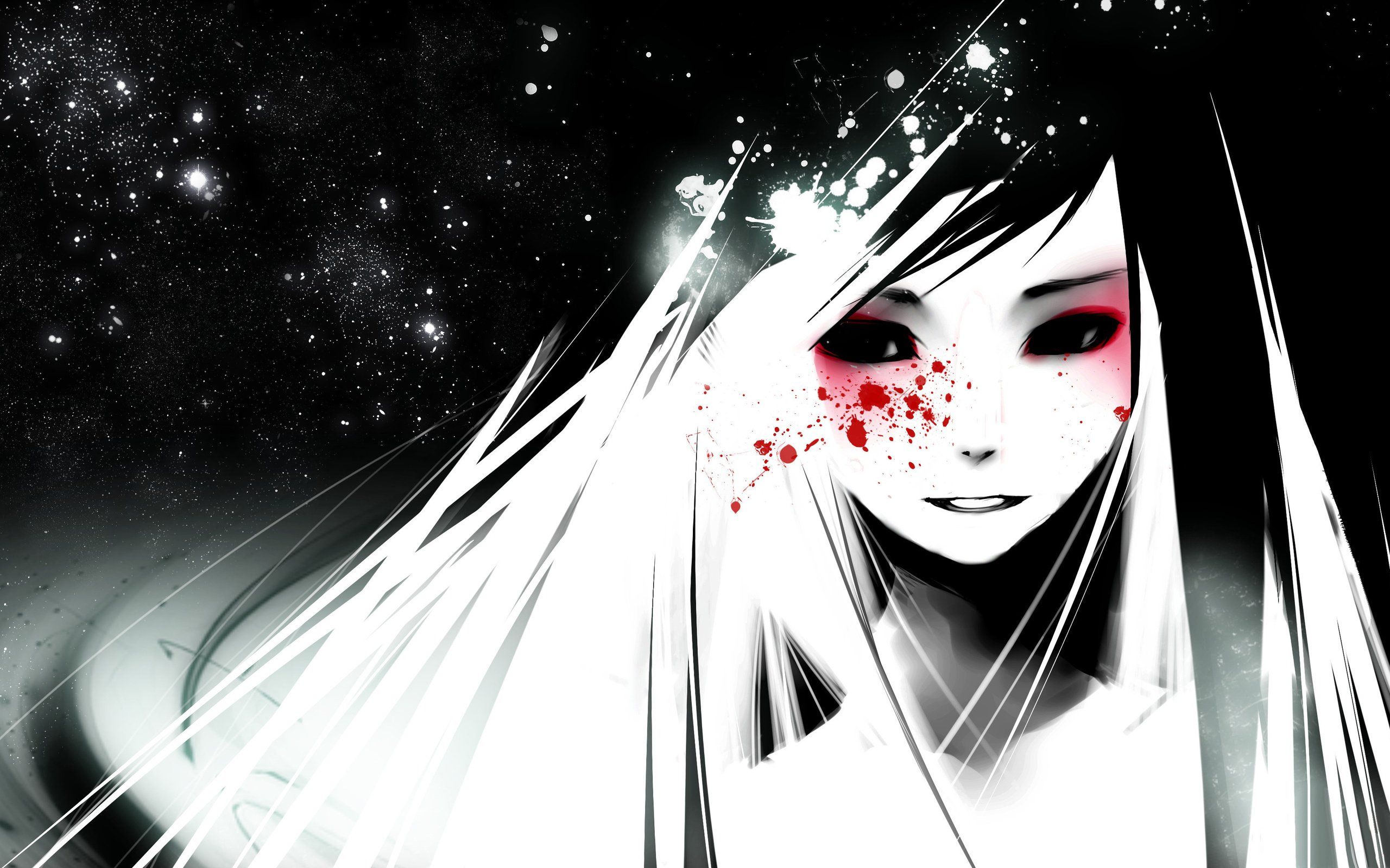 Anime girl black white and red wallpaperx1600