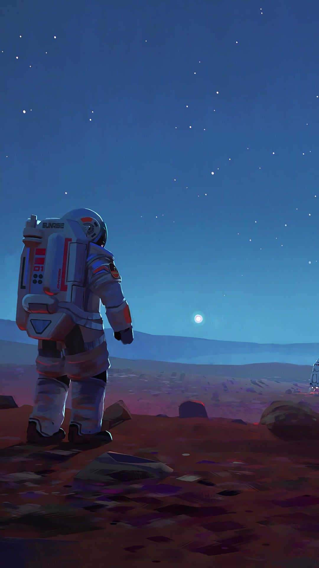 Wallpaper Astronaut, Mars, Sunrise, Spaceship, HD, Space