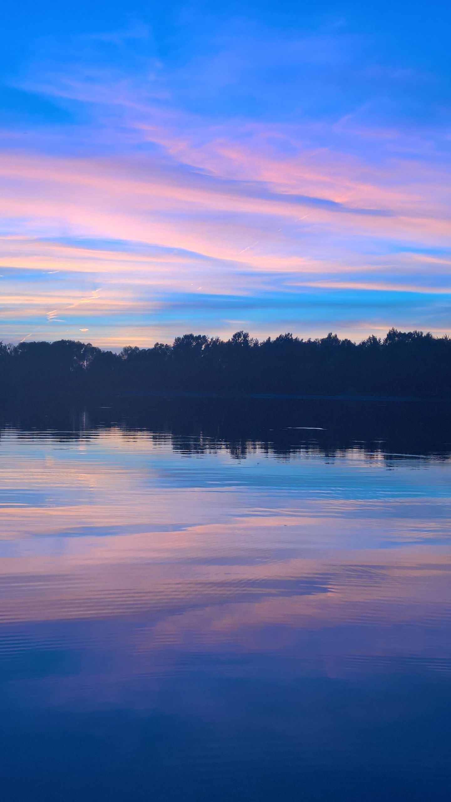 Download 1440x2560 wallpaper blue sky, sunset, lake, reflections