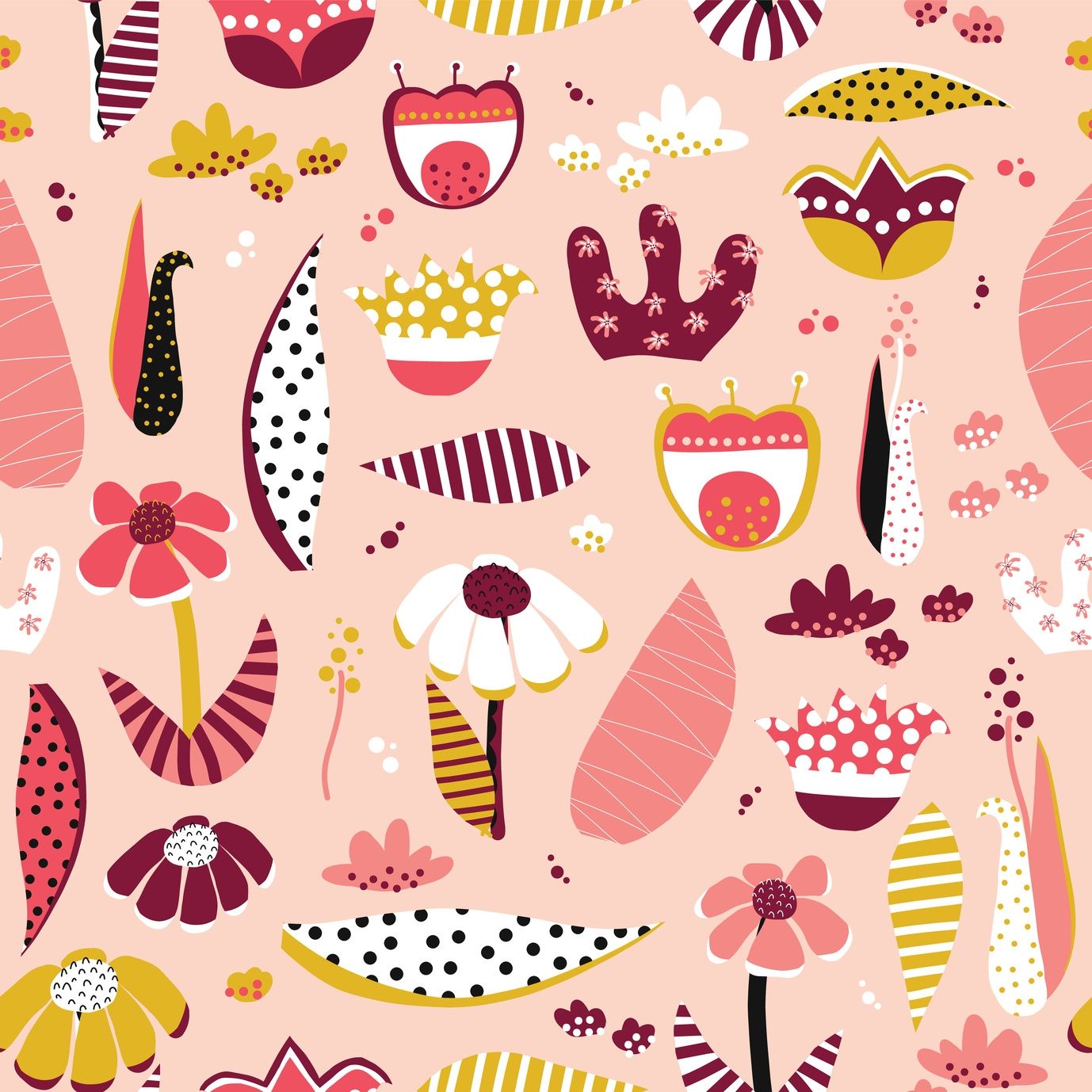 Abstract flower collage style seamless vector pattern