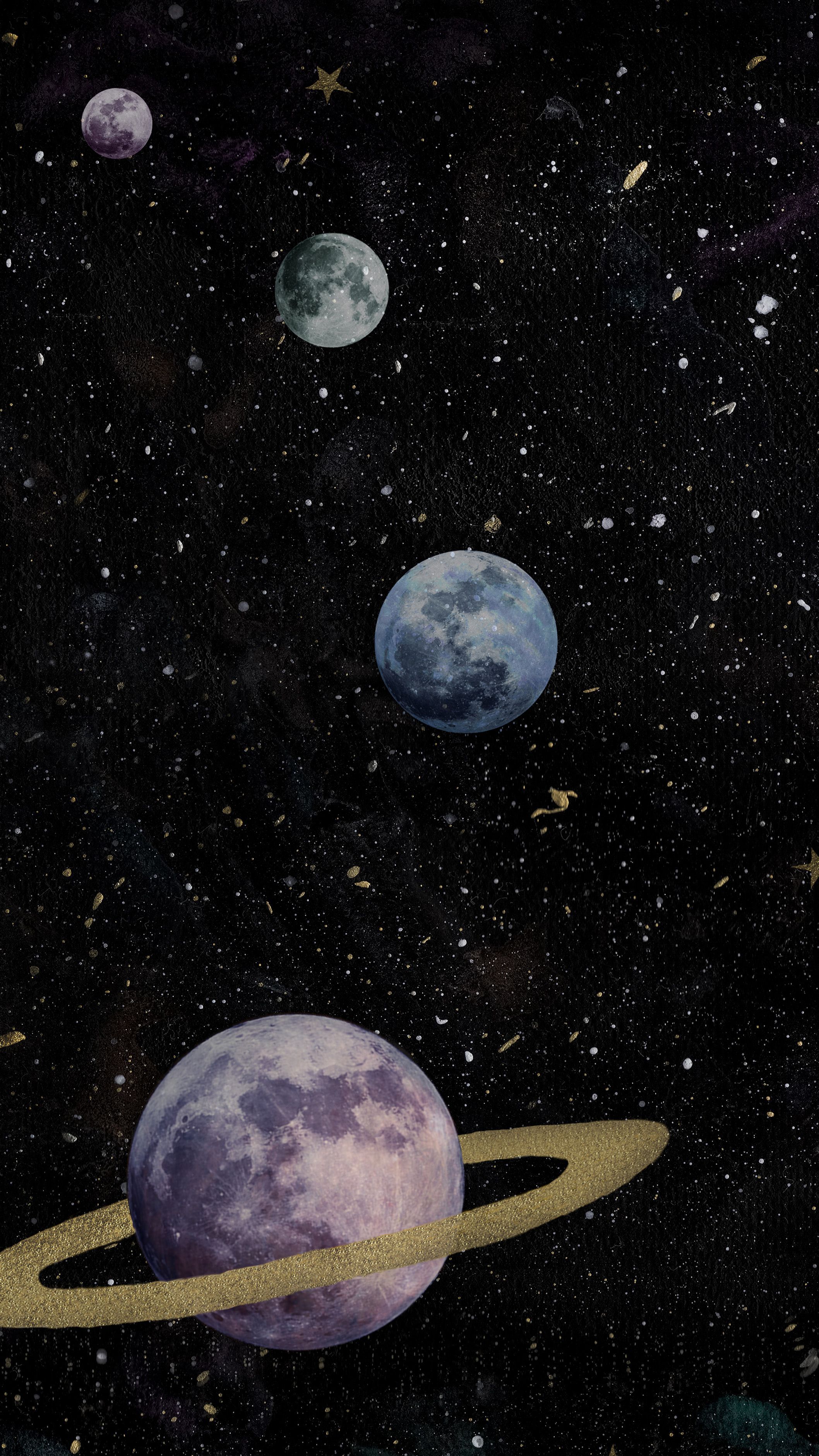 planets #space #galaxy #universe #stars #colors #black #gold #art