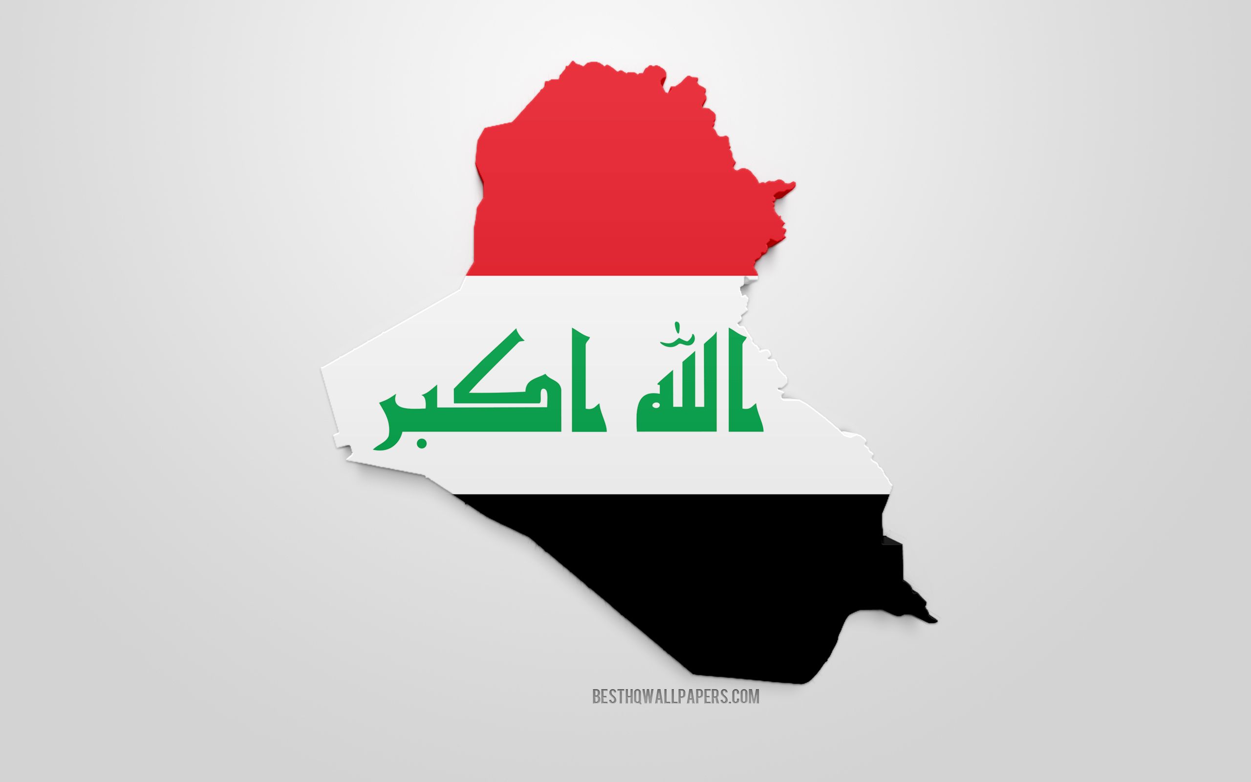 Download wallpaper 3D flag of Iraq, map silhouette of Iraq, 3D