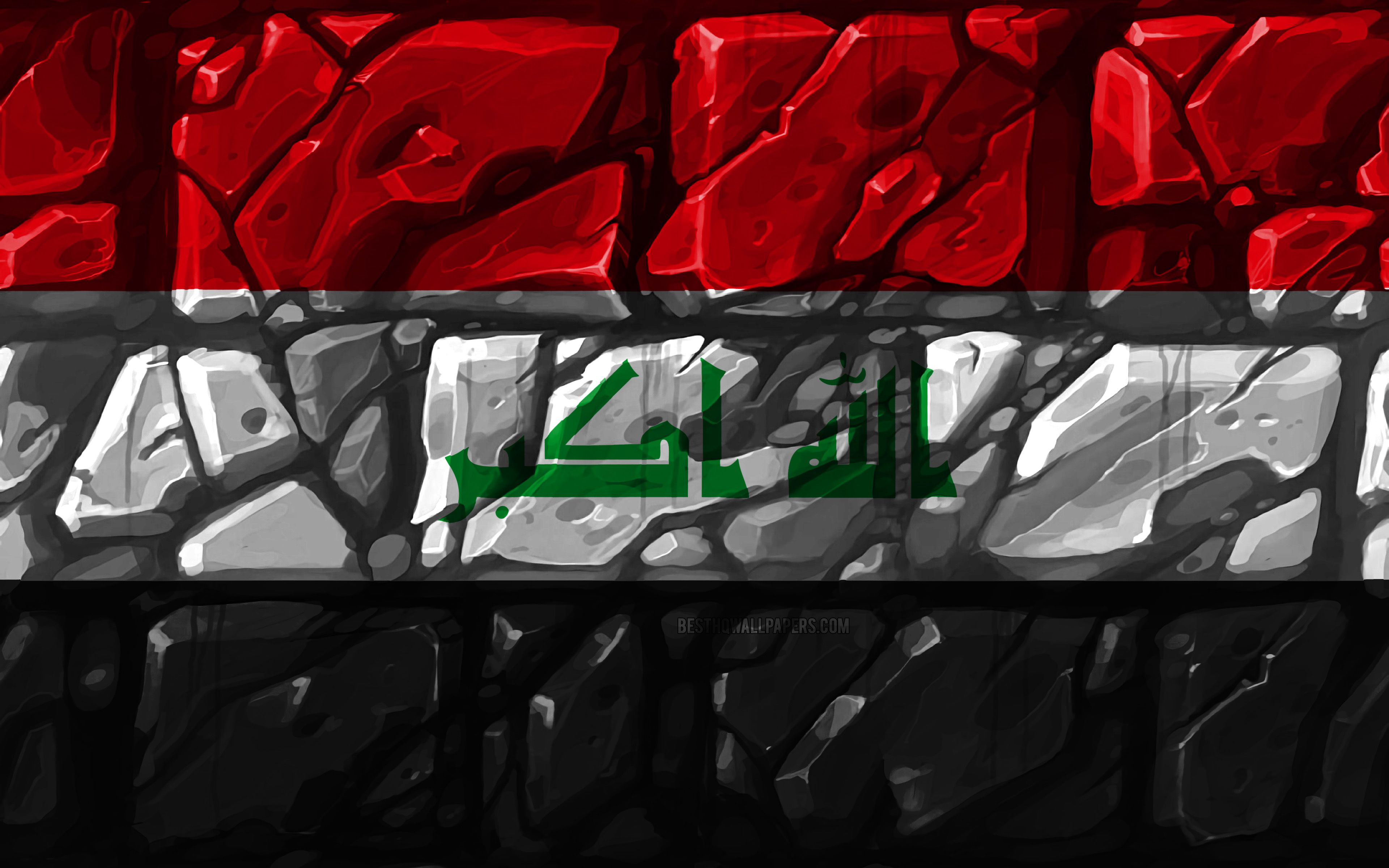 Download wallpaper Iraqi flag, brickwall, 4k, Asian countries