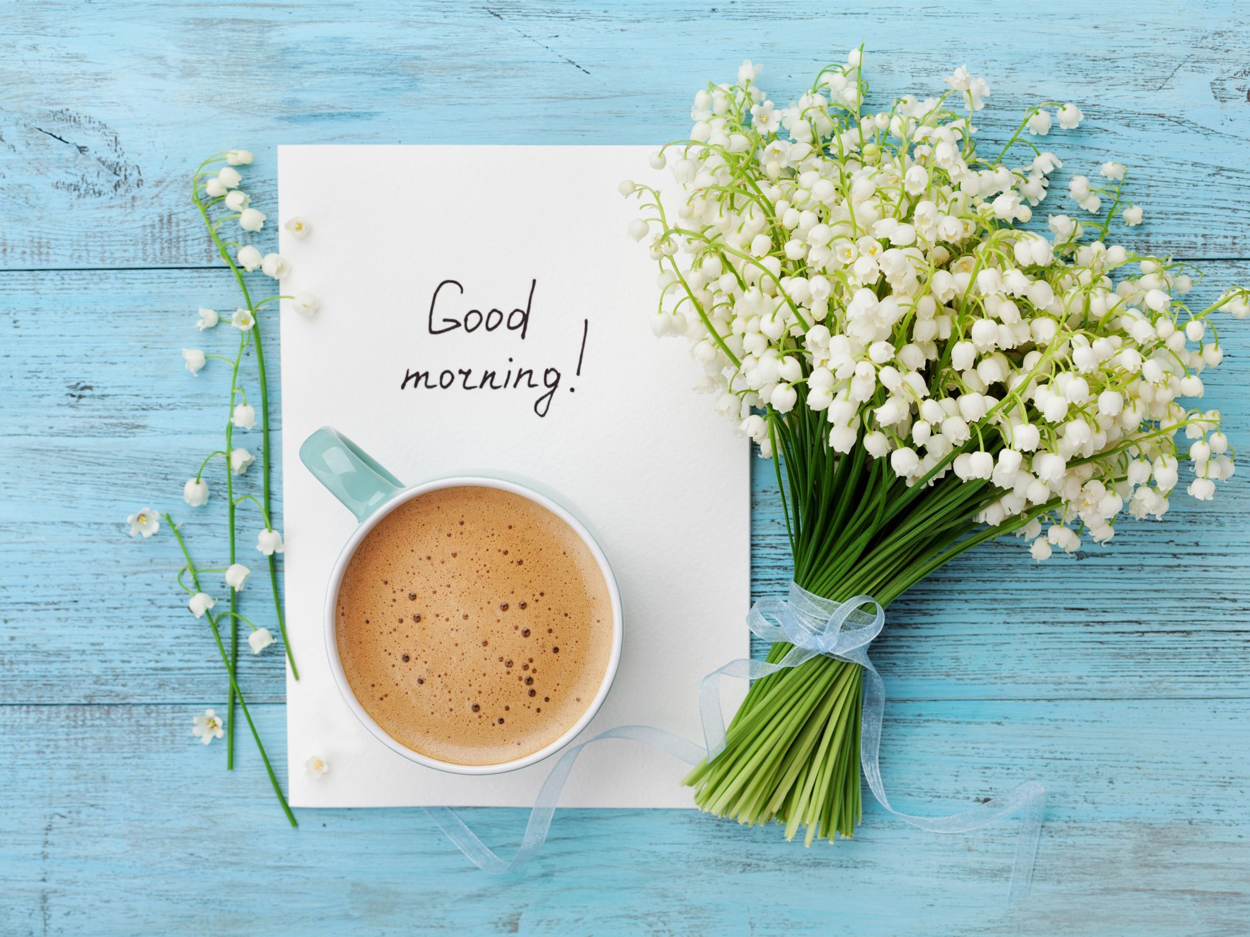Wallpaper Morning, cup, coffee, lily of the valley 3840x2160 UHD