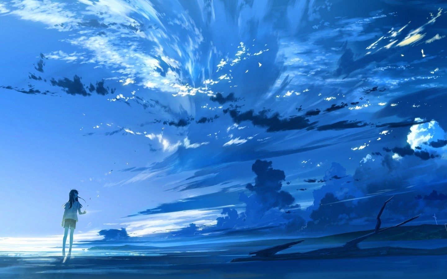 Download 1440x900 Anime Girl, Clouds, Scenic, Sky Wallpaper