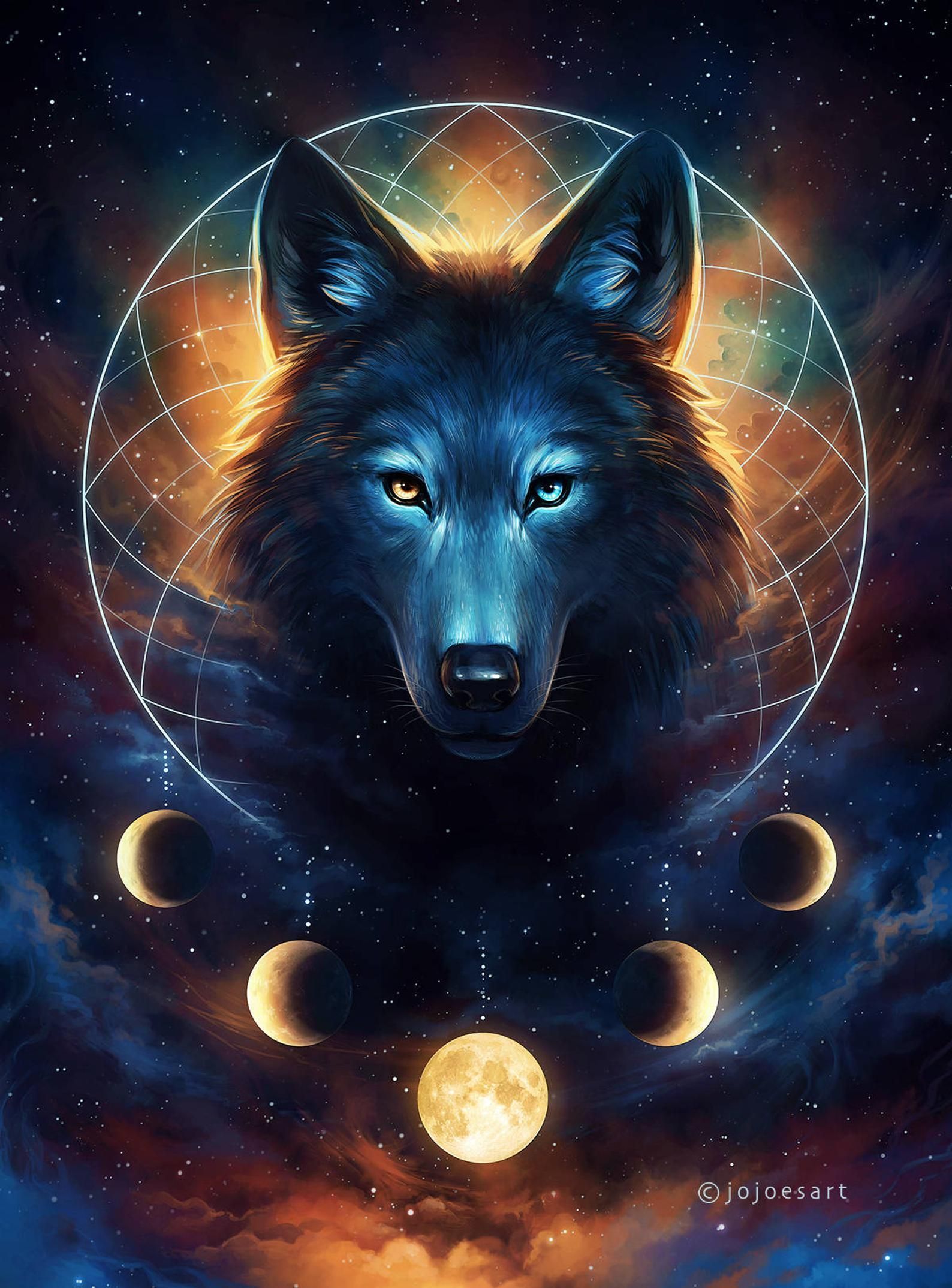 Dream Catcher Art Print Wolf Moon Dreamcatcher