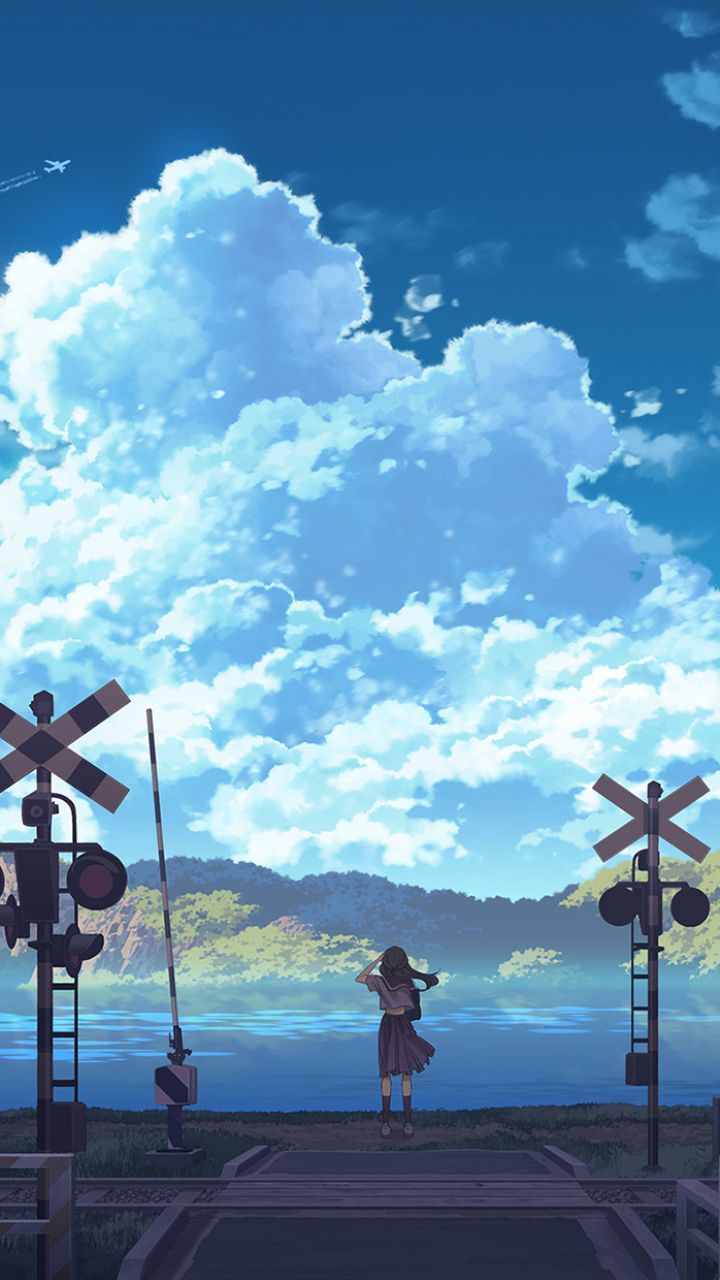 Summer has come! Anime Original Cloud Girl Railroad Scenery