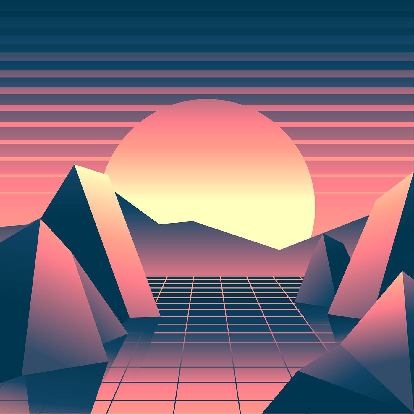 Retro Background Vaporwave Sunset Landscape Free