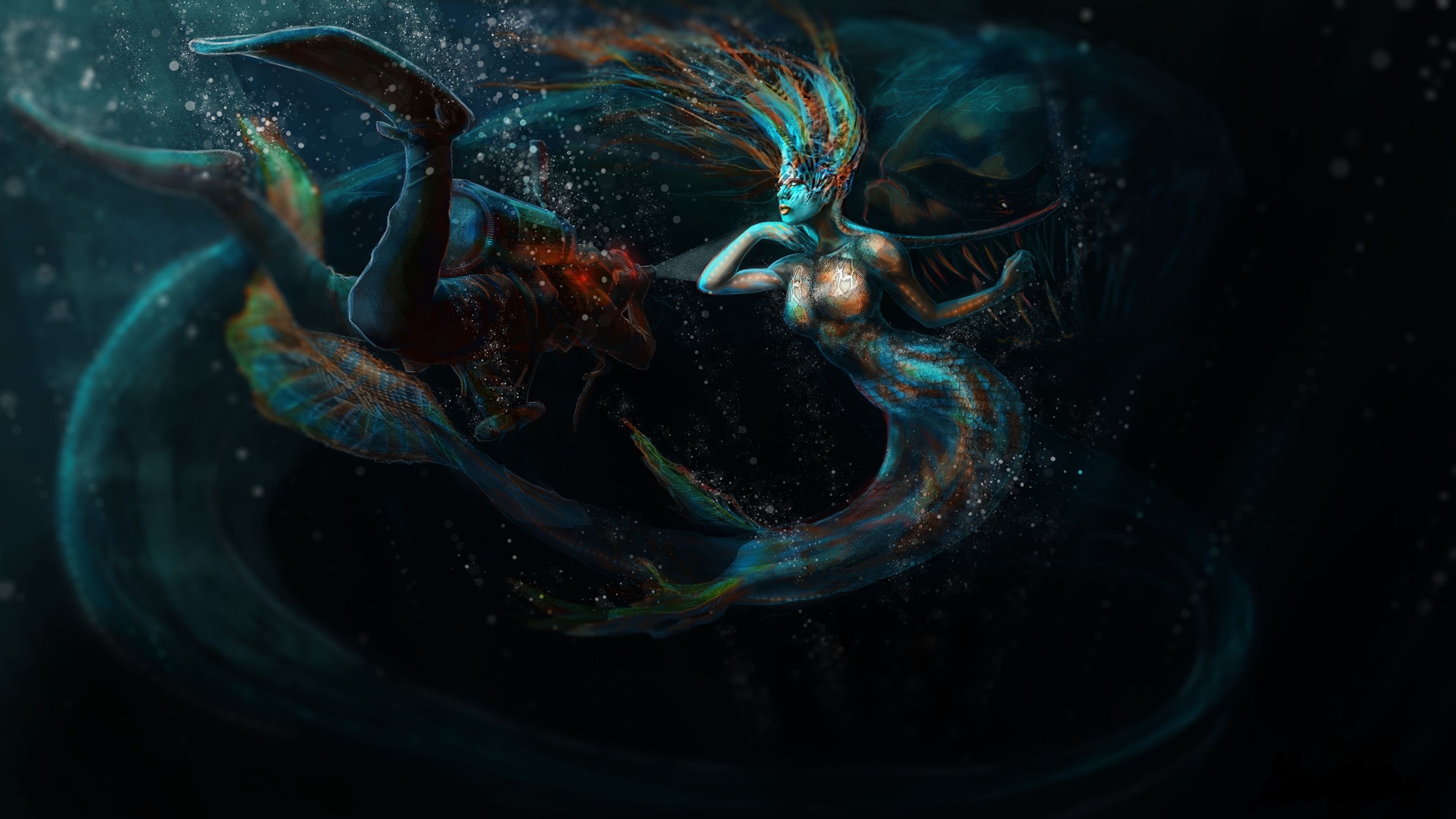 Picture Mermaid Underwater world female Fantasy 3840x2160