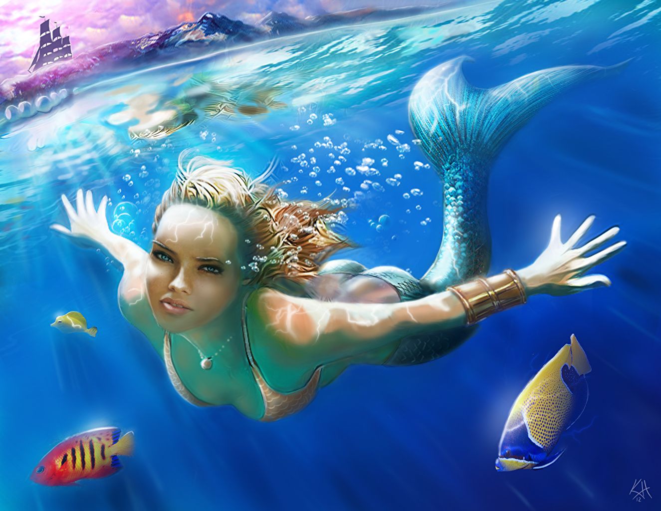 Picture Fish mermaids Underwater world female Fantasy Tail