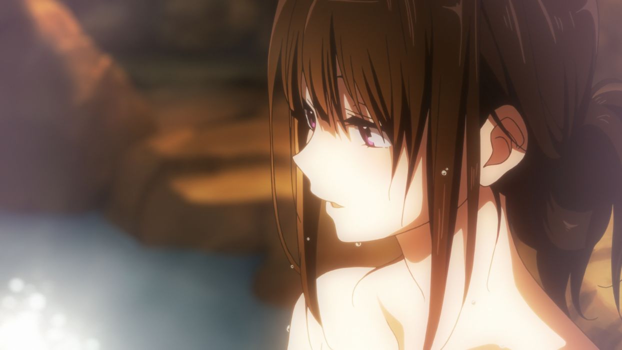 Black hair chitanda eru close hyouka nude onsen purple eyes wet