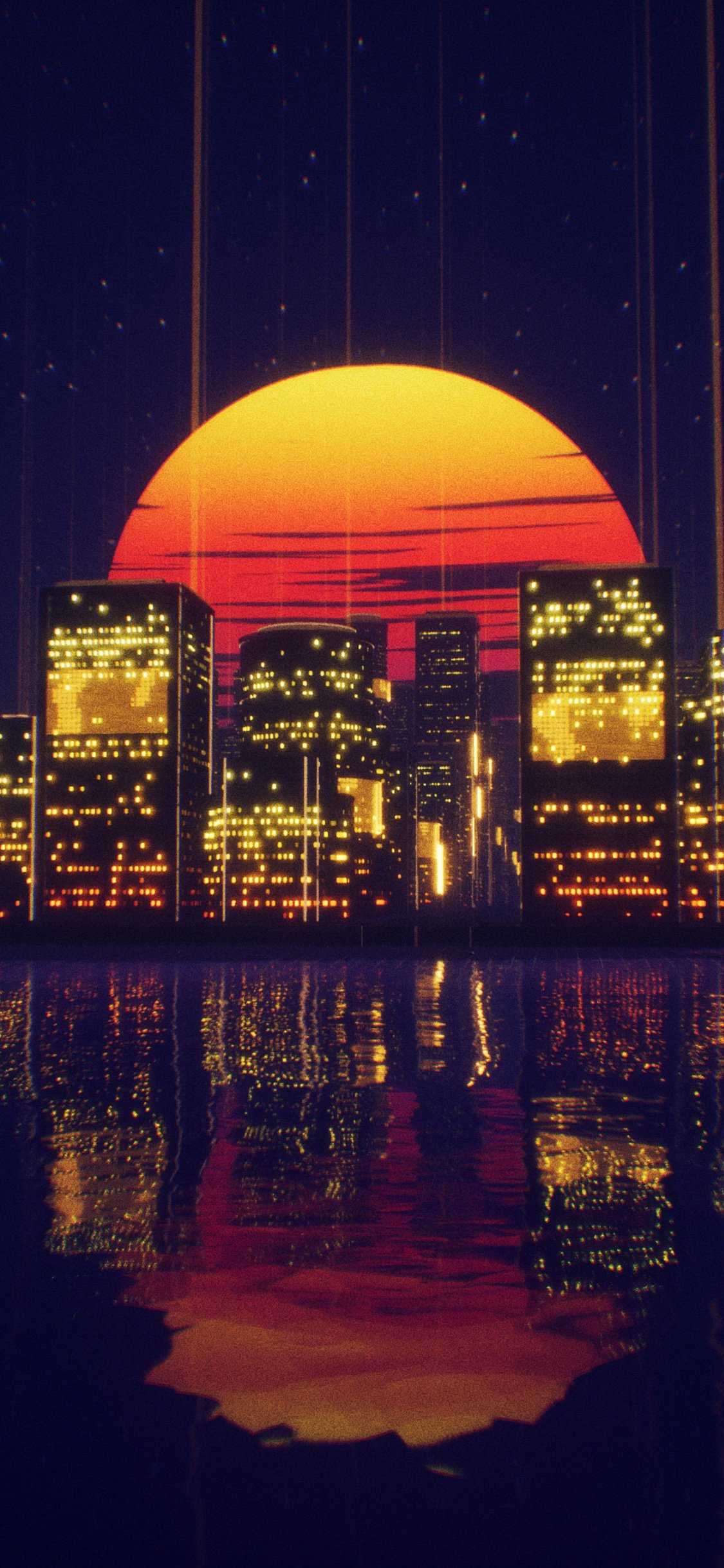 Abstract City Retro Sunset Night 4K HD Wallpapers
