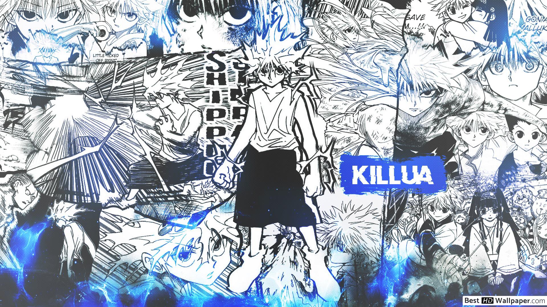 Hunter x Hunter Gon and Killua with random manga panel background