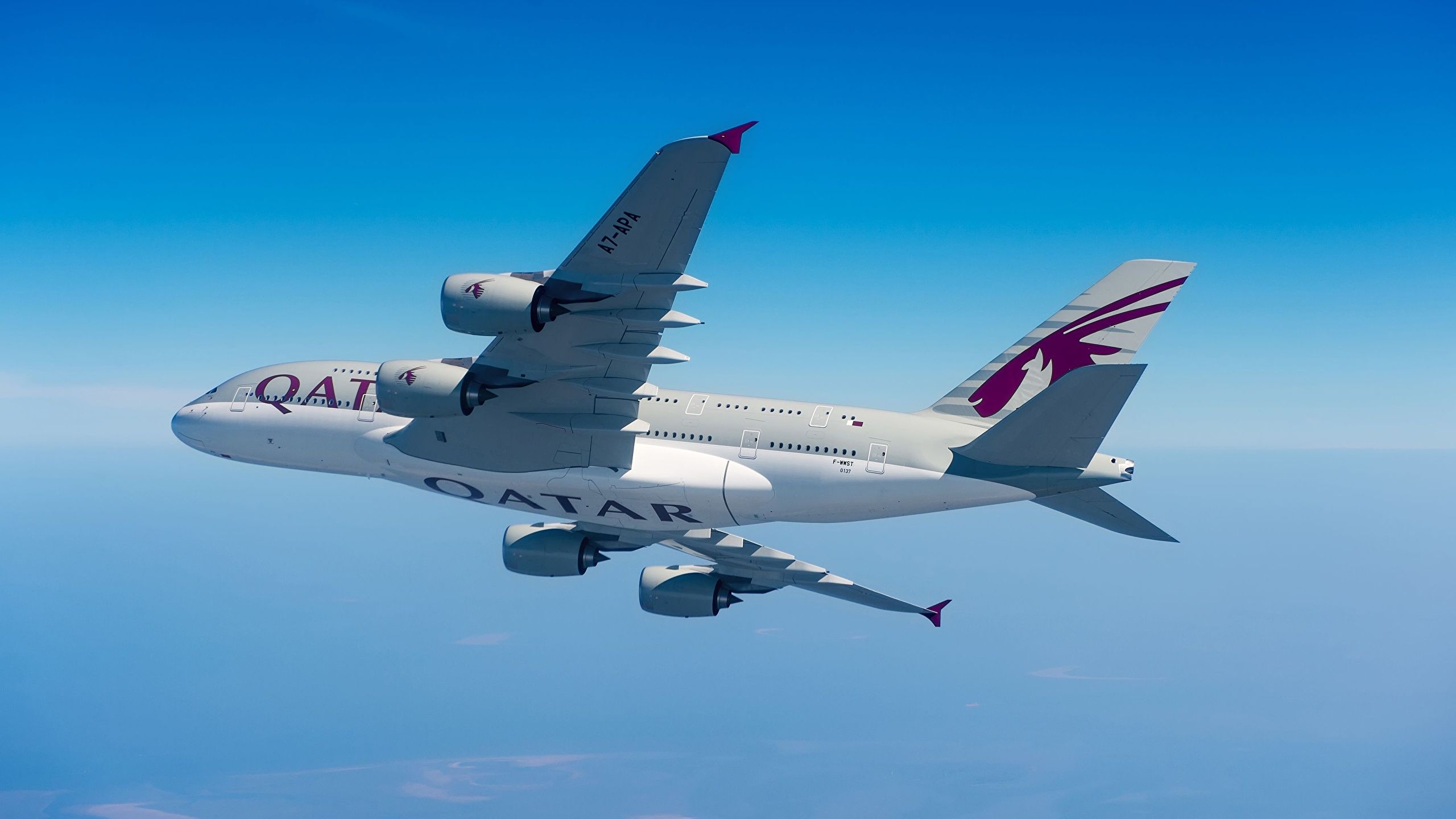 Wallpaper Airbus Passenger Airplanes Qatar Airways, 2560x1440