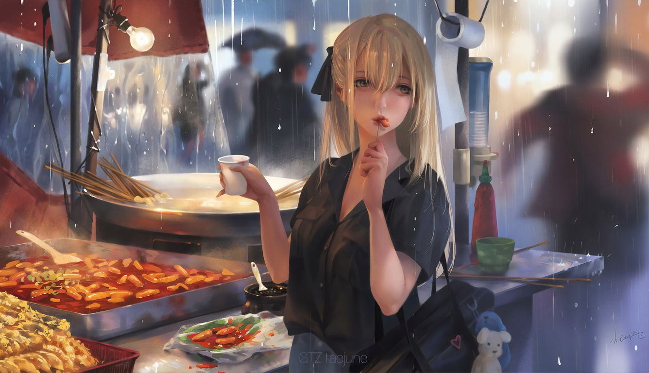 Anime Girl Eating Street Food 4k Laptop HD HD 4k