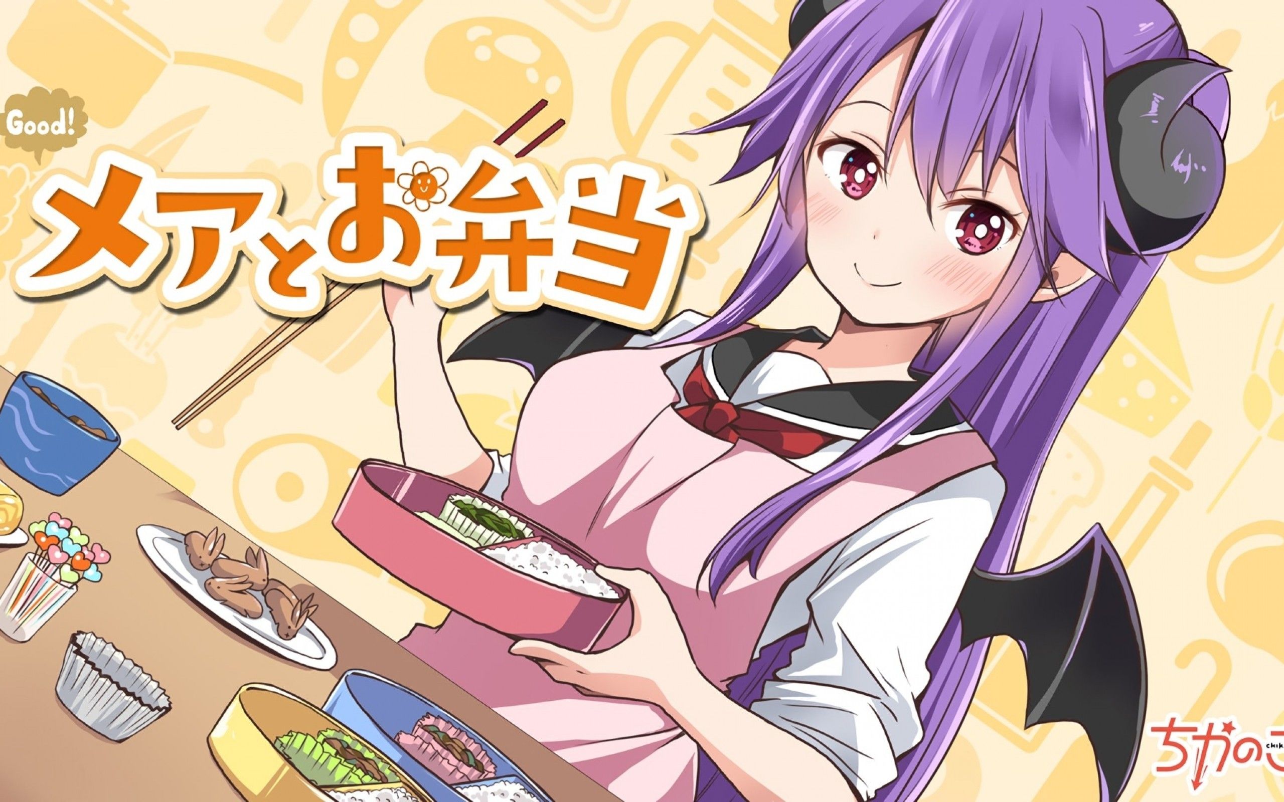 Download 2560x1600 Chikanoko, Demon, Anime Girl, Purple Hair