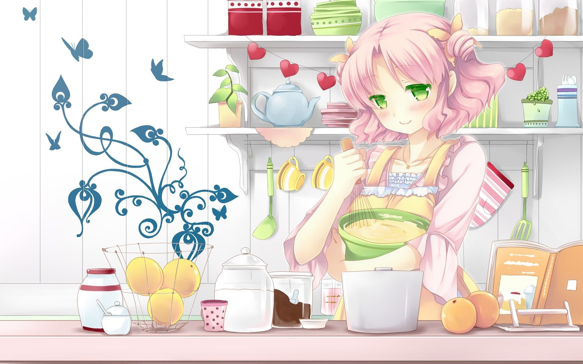 Girl, Kitchen, Smiling, Cooking, Hobby wallpaper. Anime