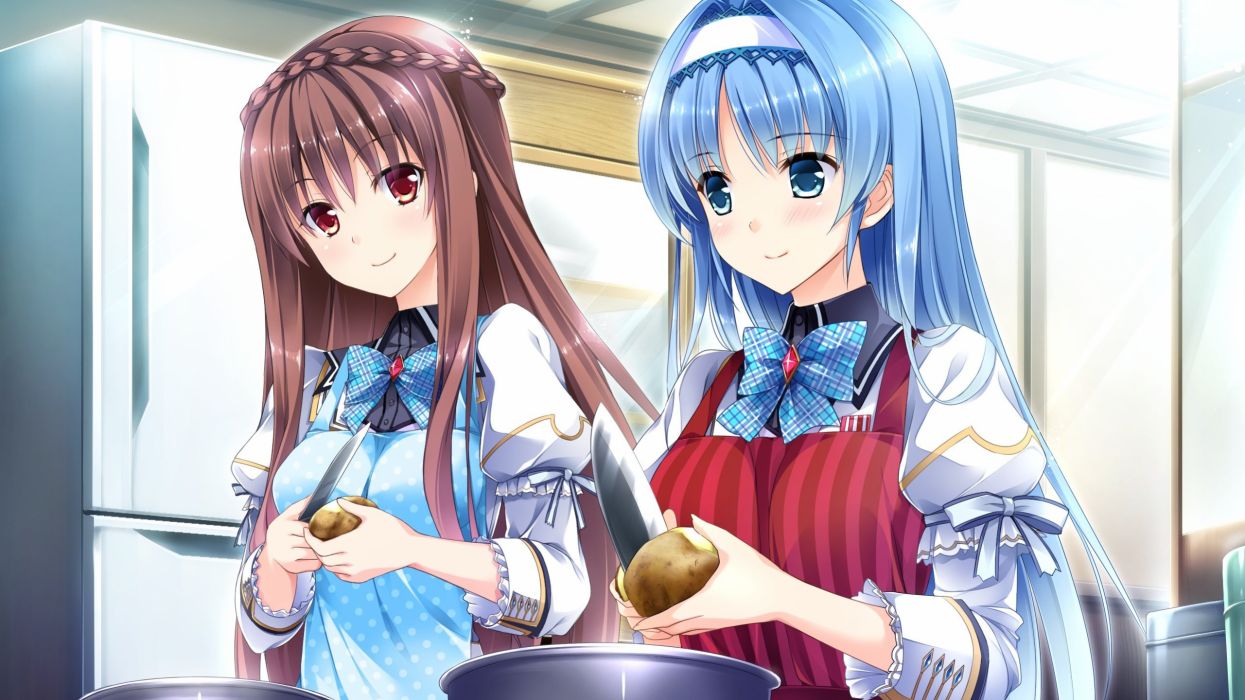 Anime Guy blue eyes seifuku Blushing red Pots kitchen braid apron