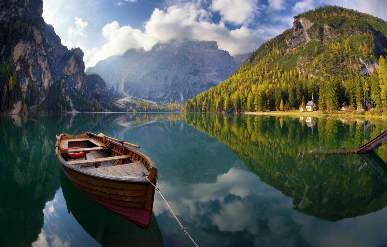 Wallpaper Nature, Mountains, Lake, Boat image for desktop