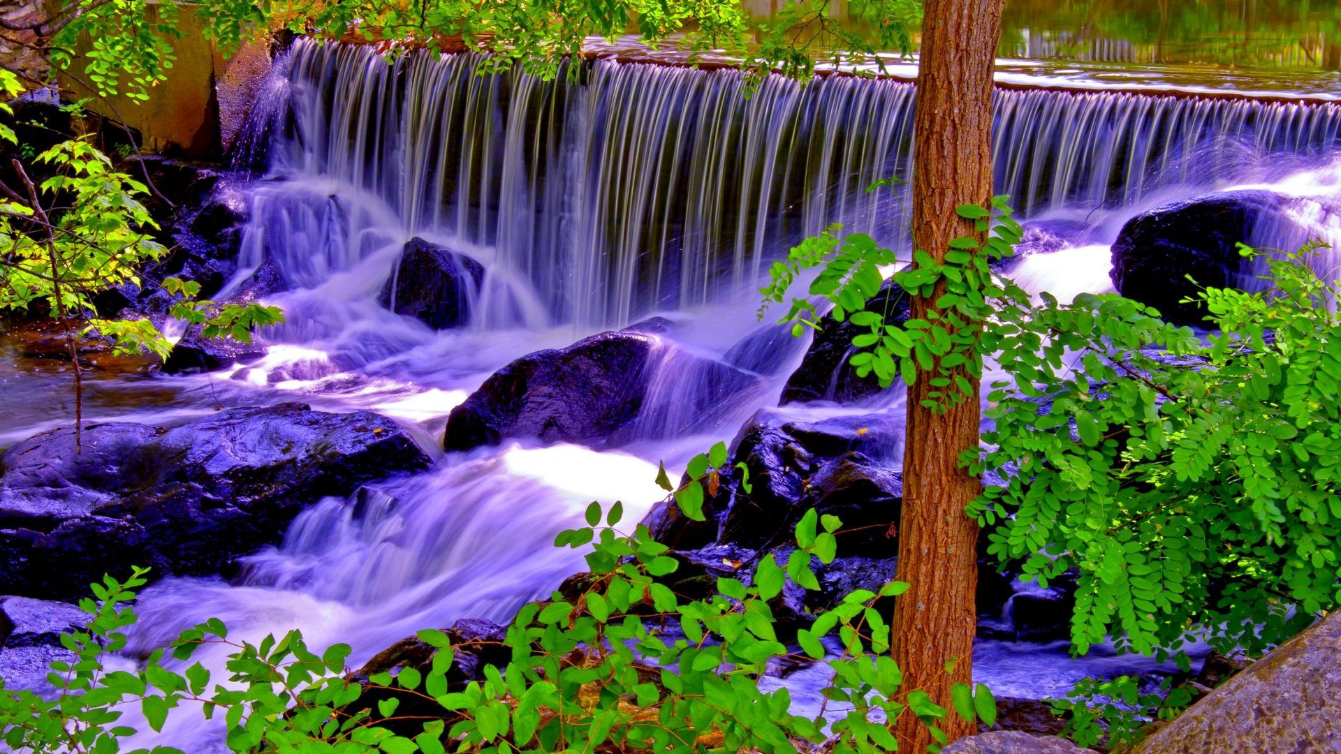 Natural Wood River Falls Stone Waterfall Forest Wallpapers