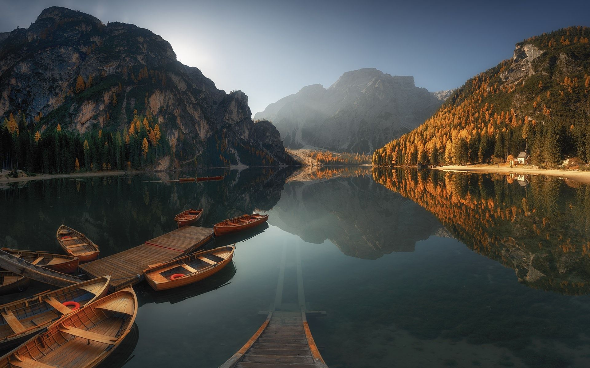 Wallpaper Lake, boats, mountains, water reflection 1920x1200 HD