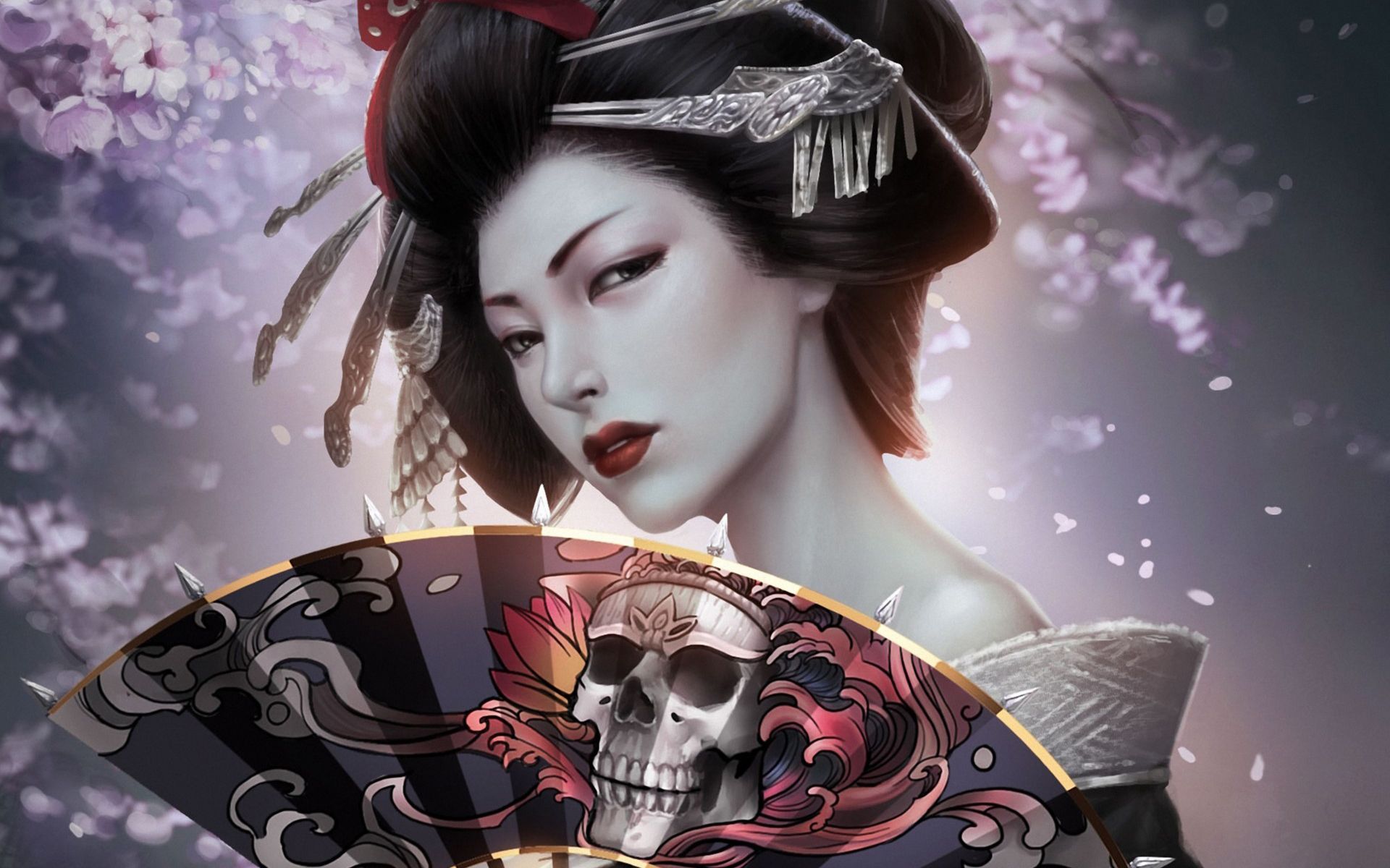 Free download Japanese Girl Geisha Skull Art HD Wallpaper