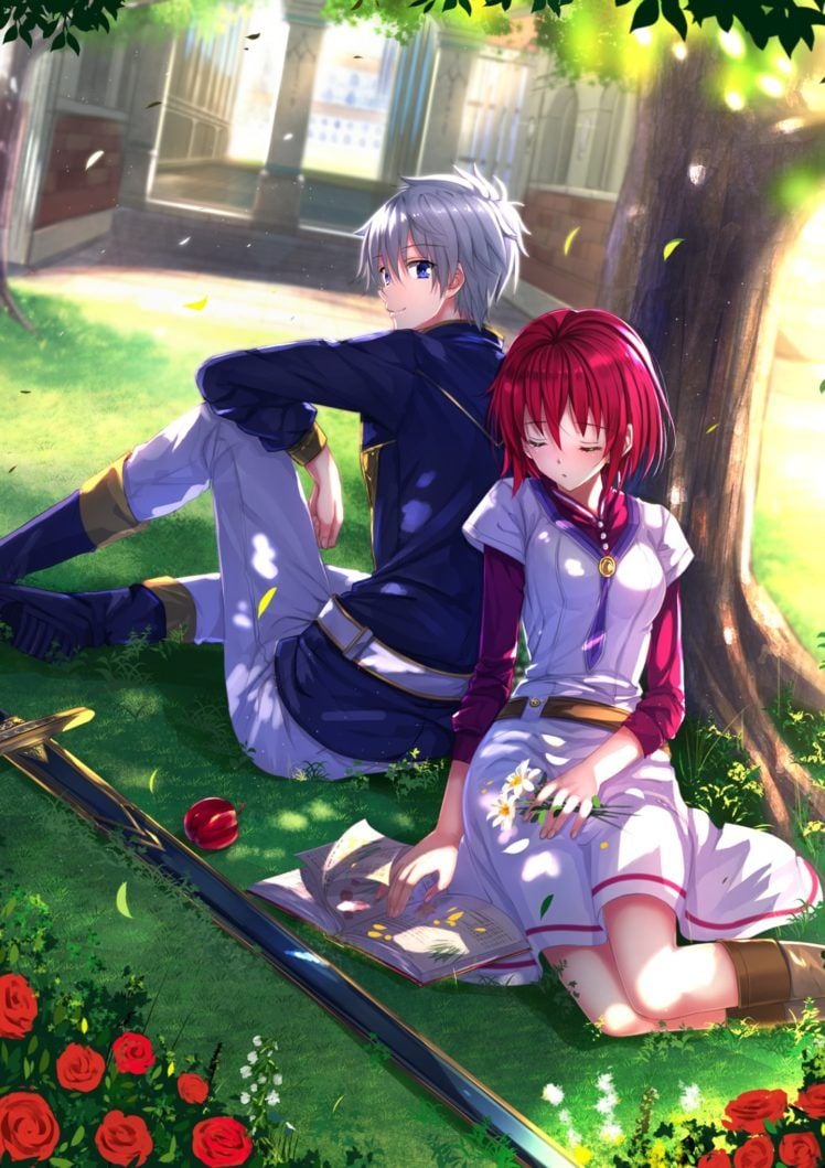 anime, Couple, Red, Hair, Tree, Love, Cute, Girl, Boy Wallpapers