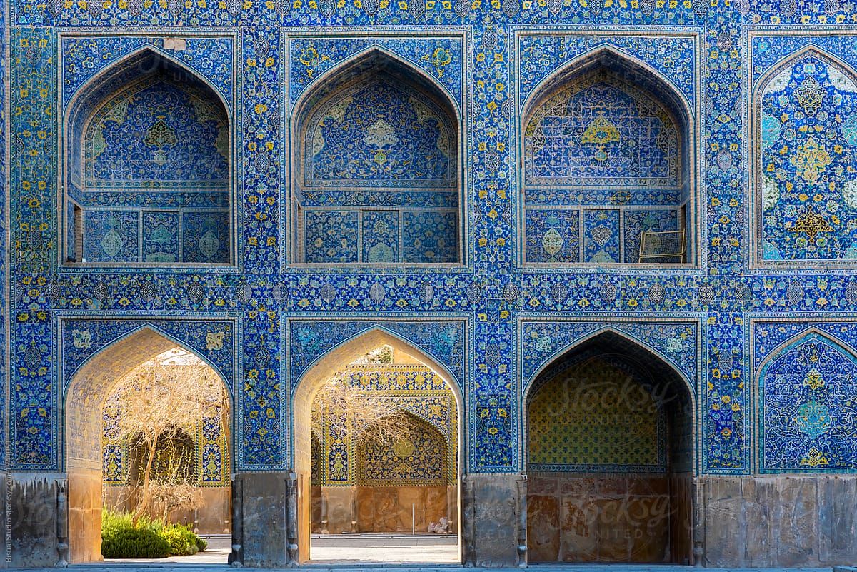 Details of the courtyard walls inside the Shah Mosque in Isfahan