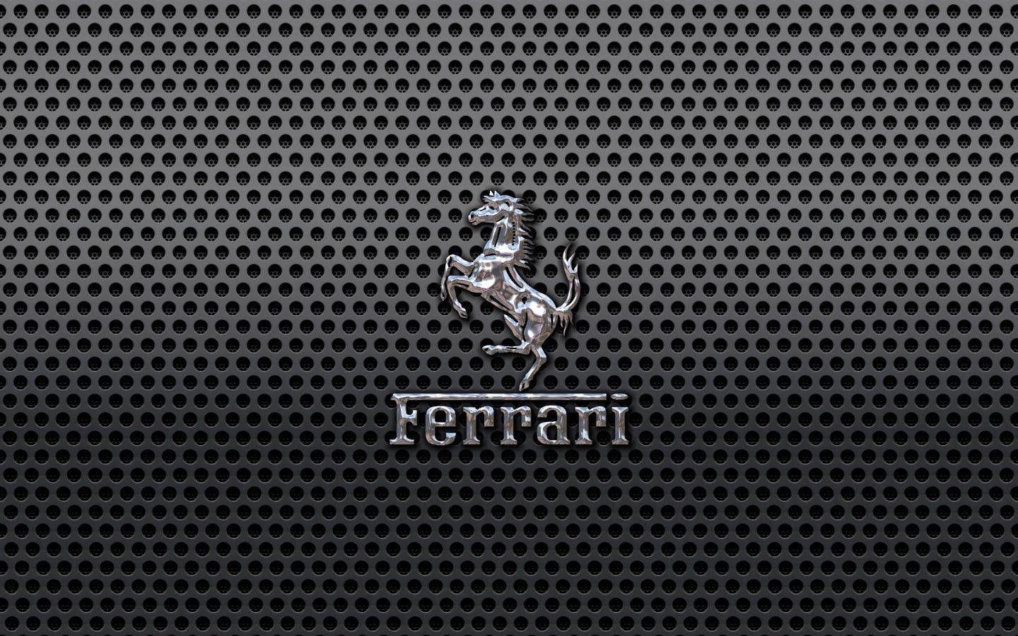 Ferrari Prancing Horse of Maranello logo on a black metal mesh wallpaper 1440×900