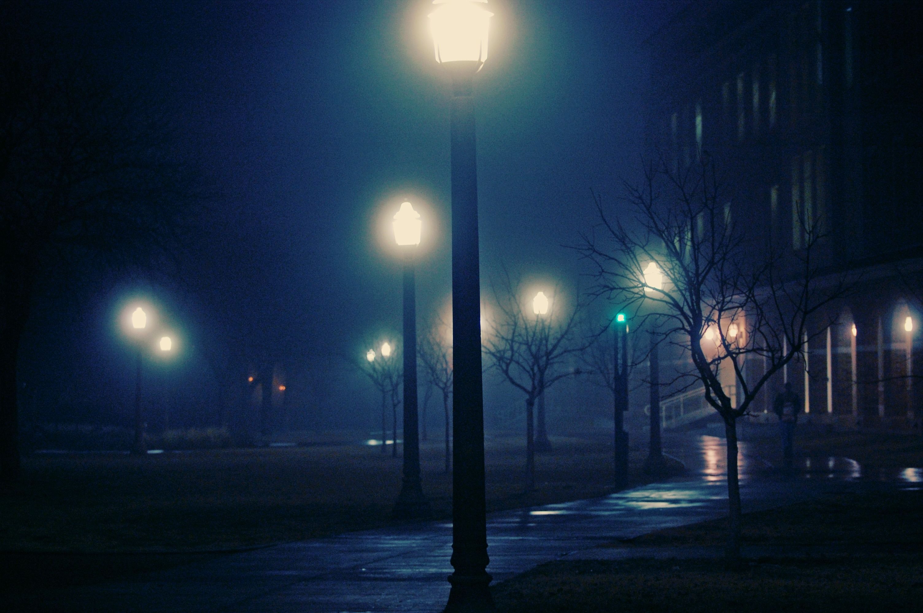 city, night, fog, lights wallpaper desktop background