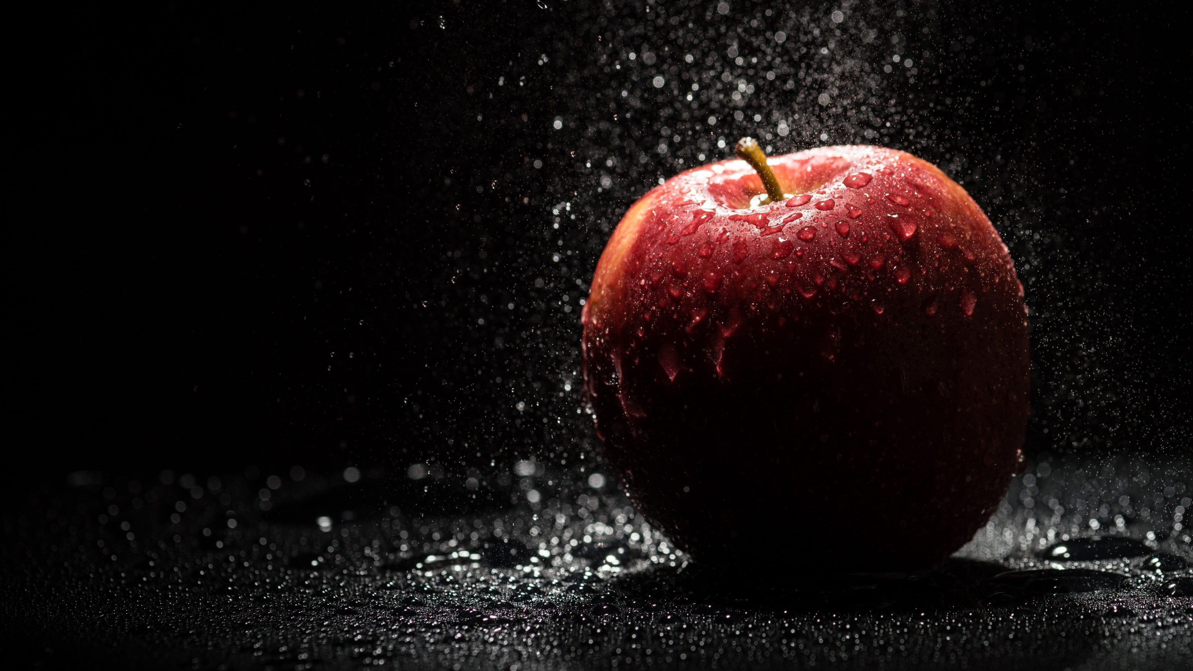 red apple #water water drops #fruit #apples #shadow #lights black