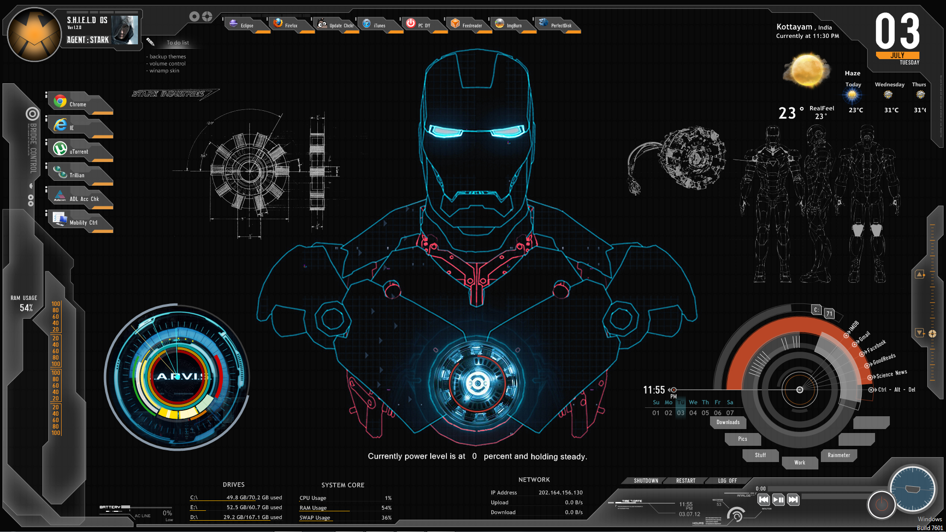 Shield IronMan Jarvis Rainmeter Theme (Screenshot)