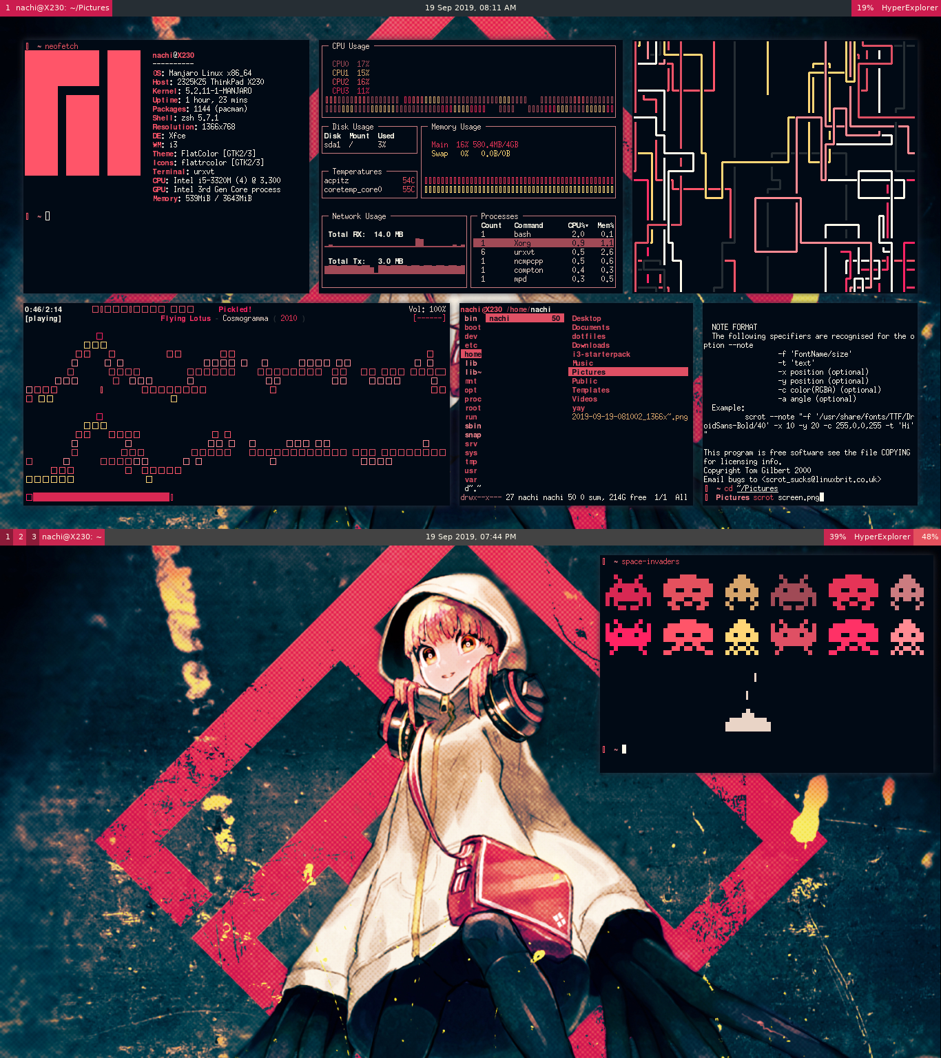 XFCE I3 Gaps Neon Colors And An Anime Wallpaper