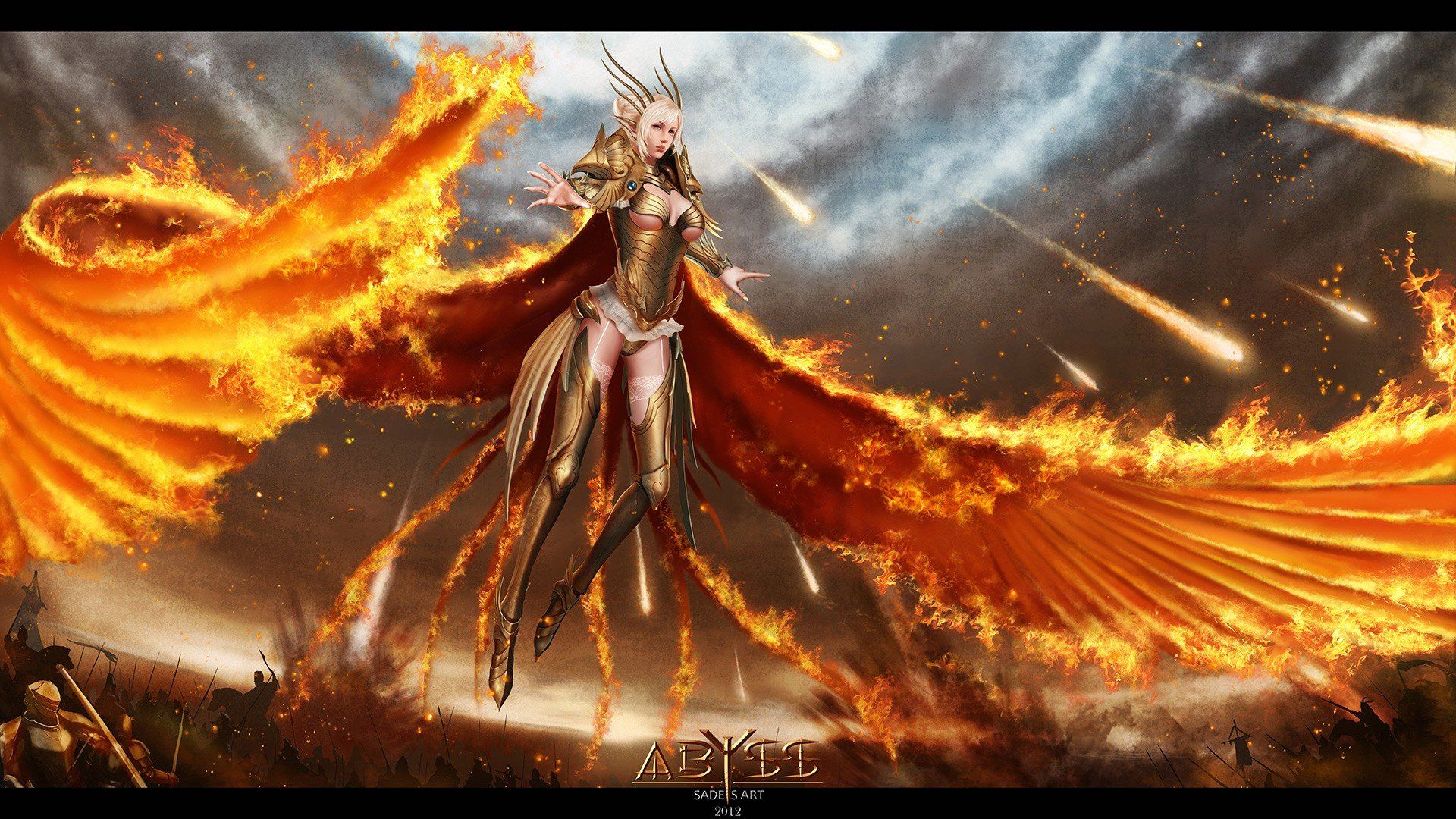 Women flames wings fire fantasy art battles warriors wallpaper