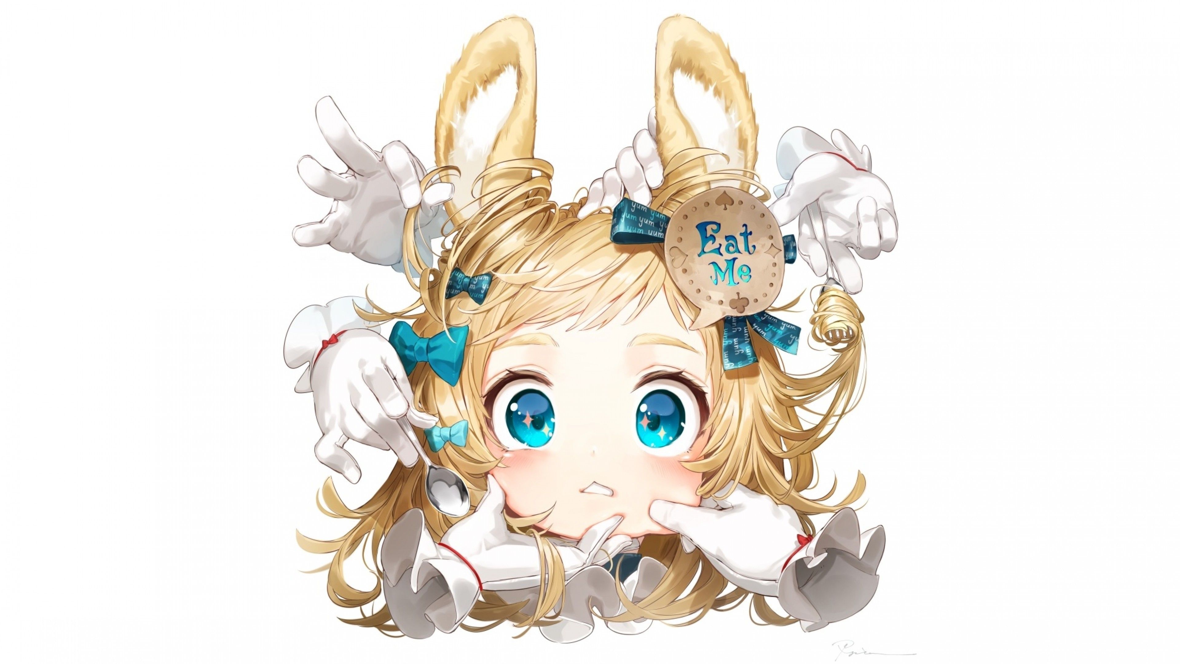 Download 3840x2160 Cute Anime Girl, Animal Ears, Blonde, Hands