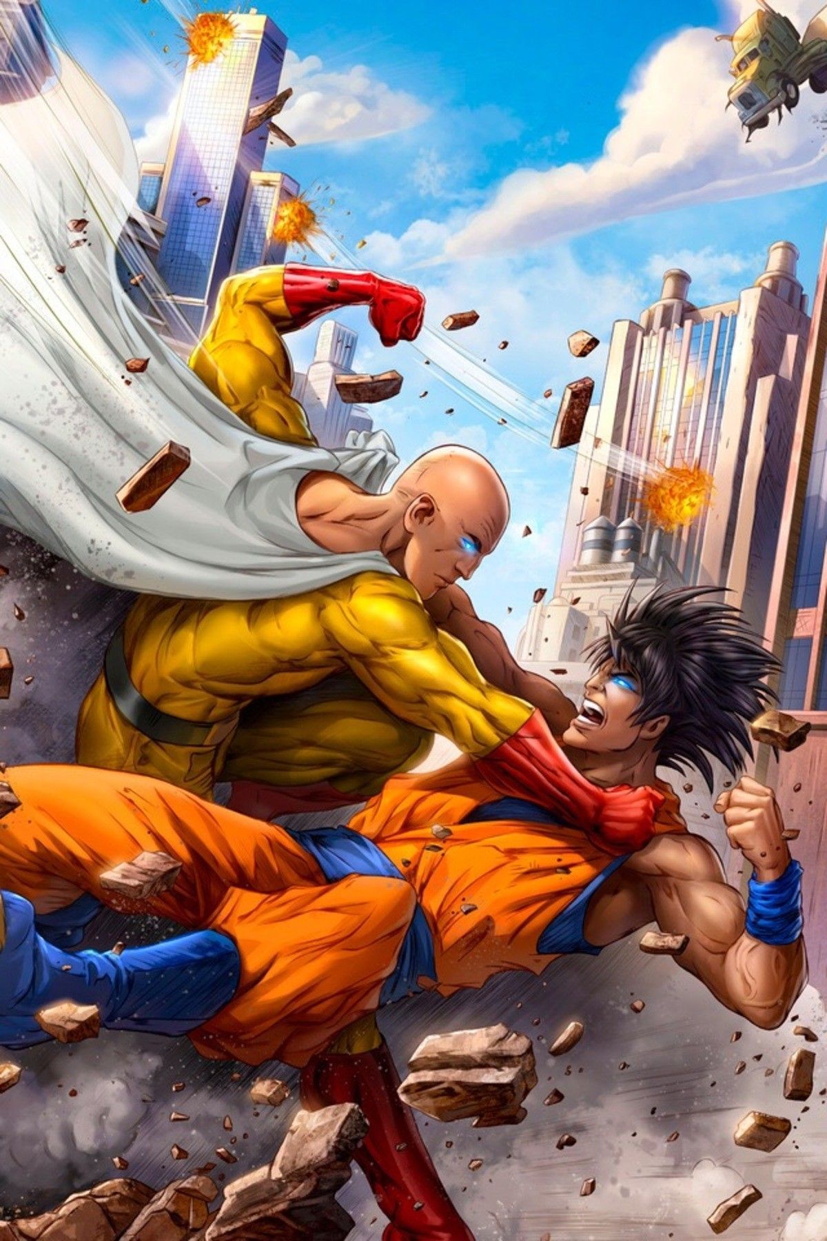 Saitama vs Goku. One punch man, Saitama, Goku