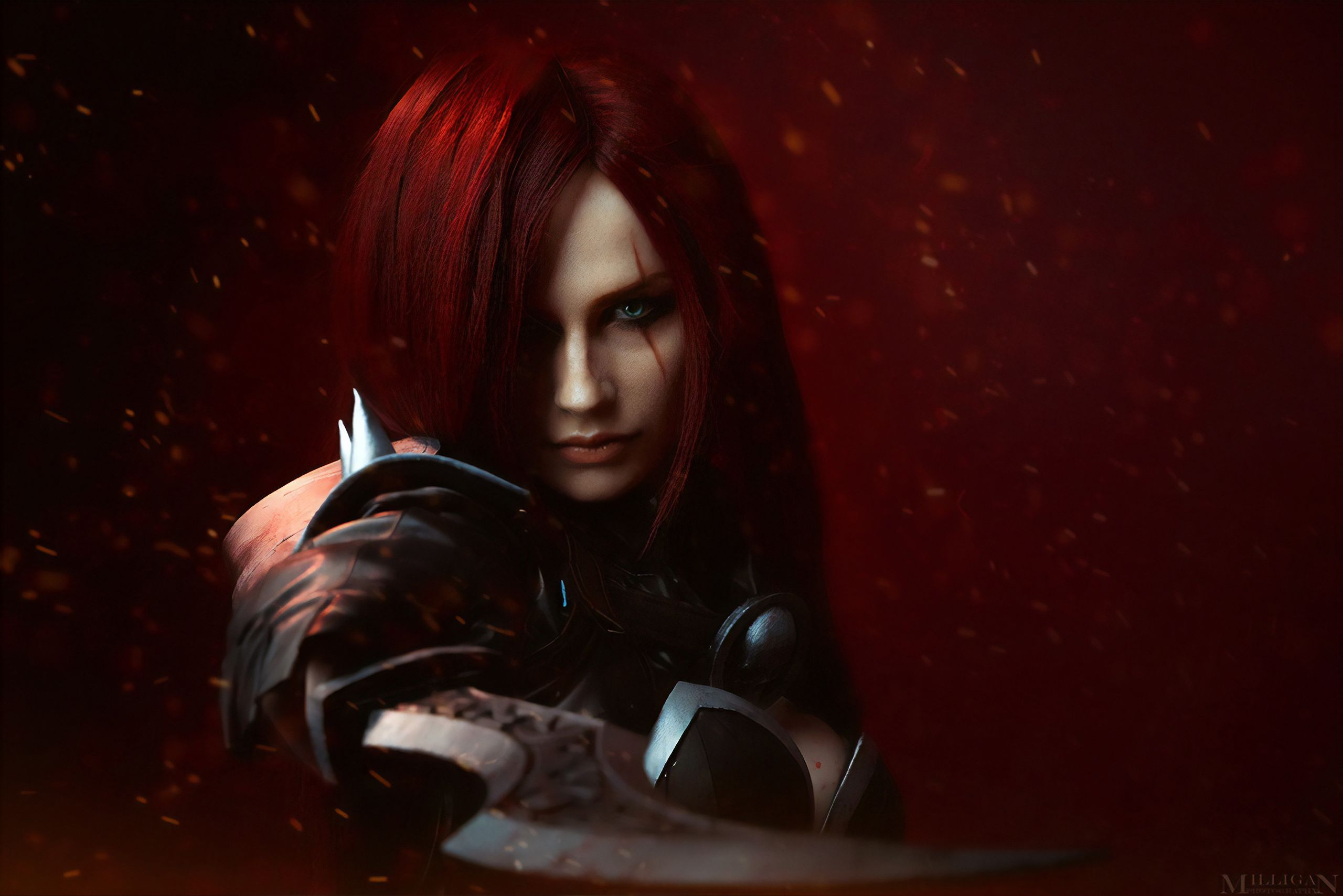 Women Cosplay League Of Legends Katarina Red Hair HD Wallpaper
