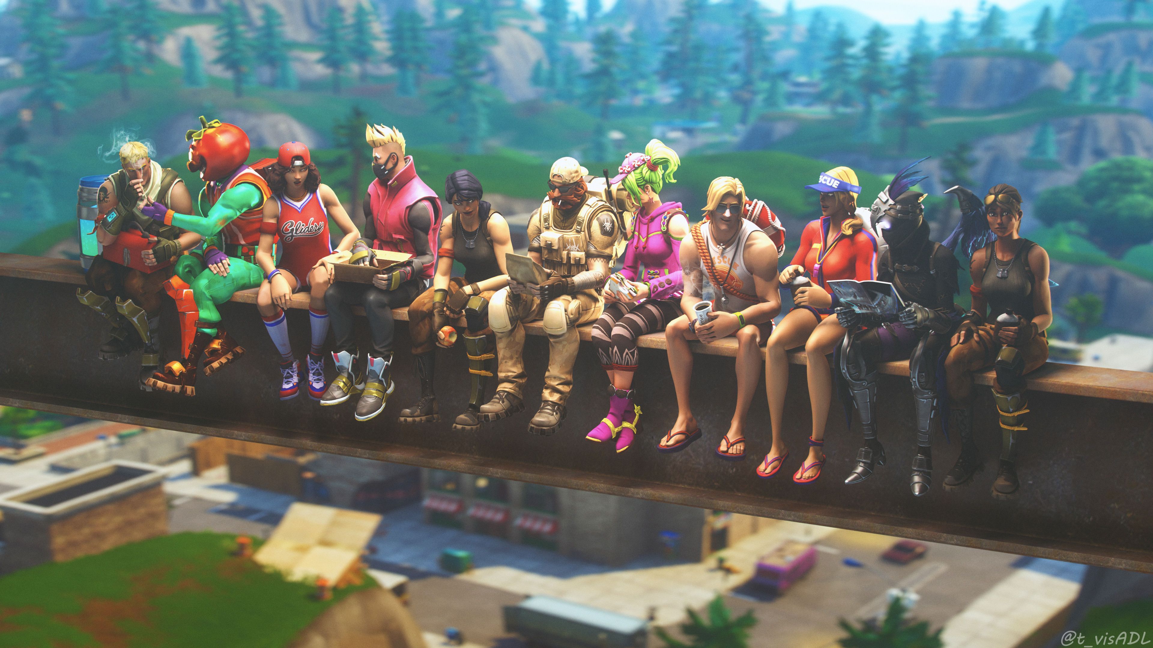 Lunch Atop Tilted Towers. Best gaming wallpaper