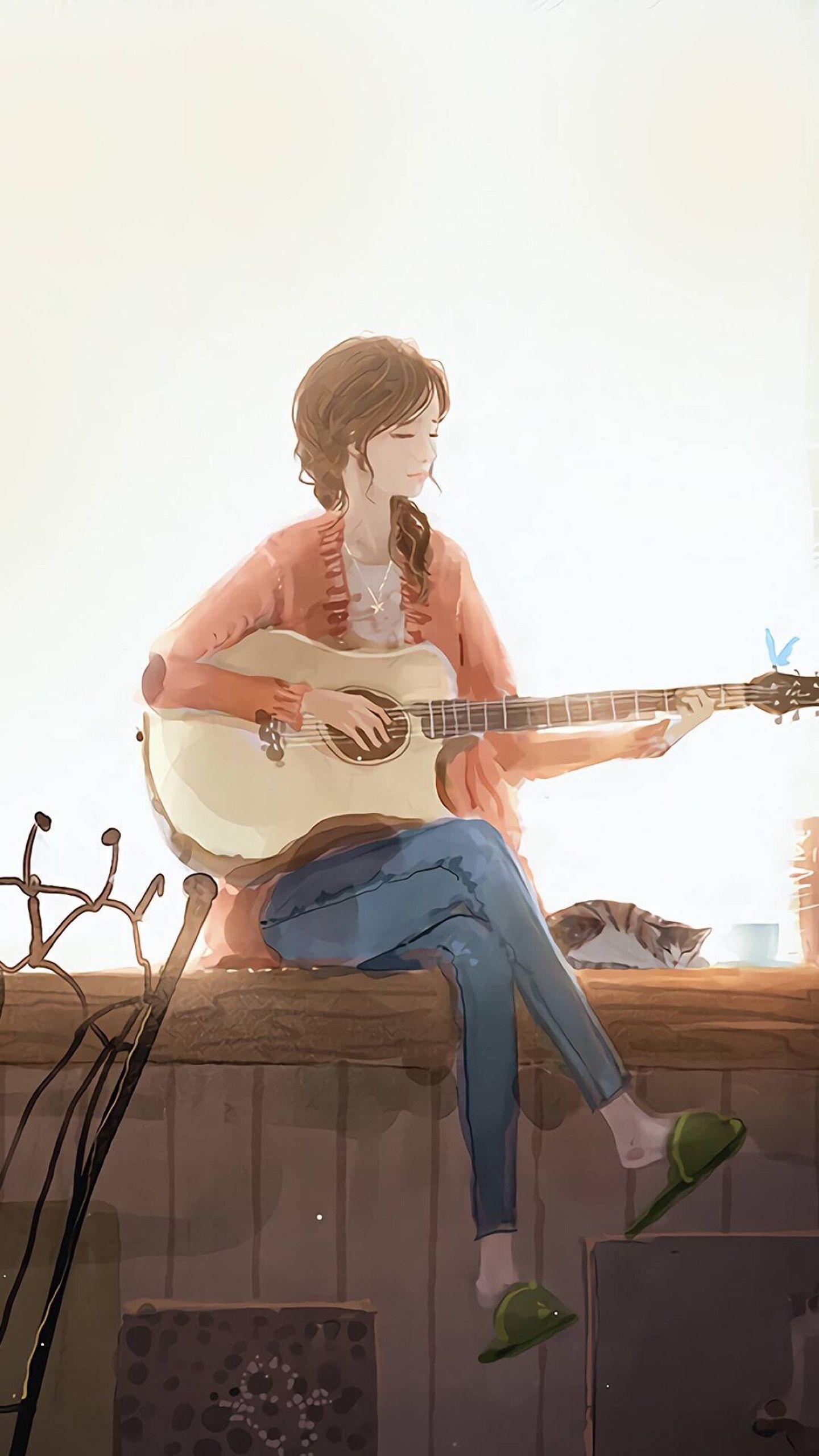 anime girl guitar beauty music wallpaperx2560